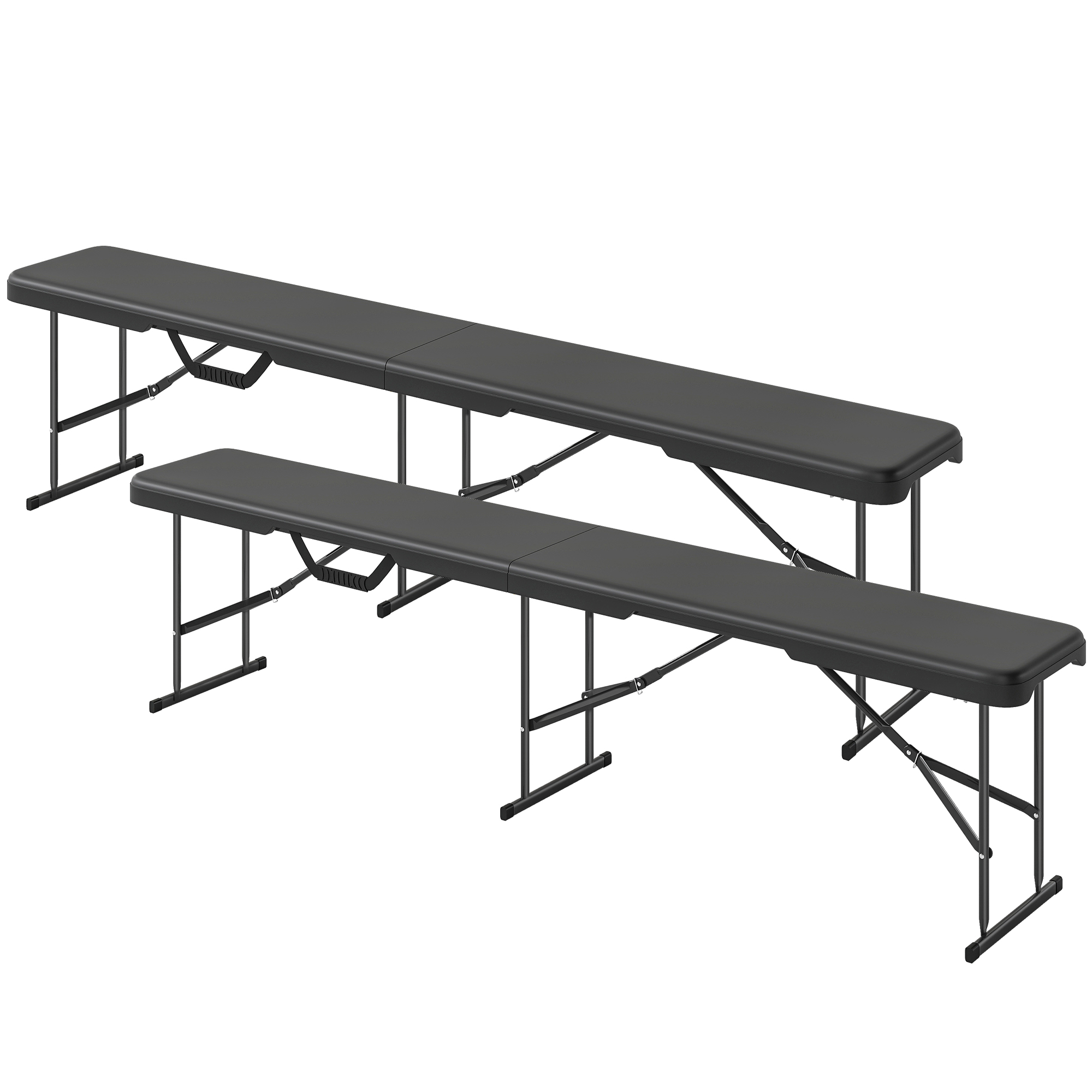 Outsunny 2 Pack 6 ft Portable Foldable Bench Seats, Plastic Folding Benches with Carrying Handle for Camping, Black