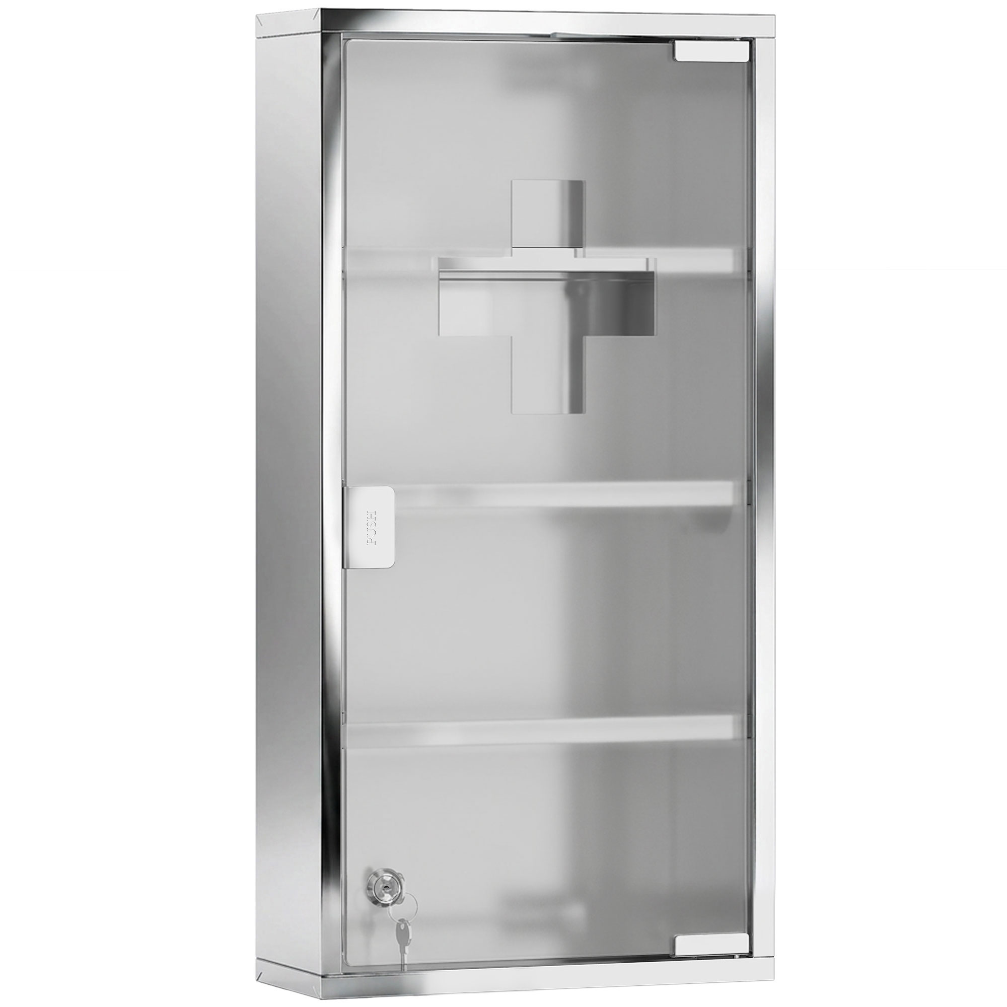 HOMCOM 12" x 24" Lockable Medicine Cabinet, 4 Tier Stainless Steel Medical Wall Box with 2 Keys and Shelves for Bathroom