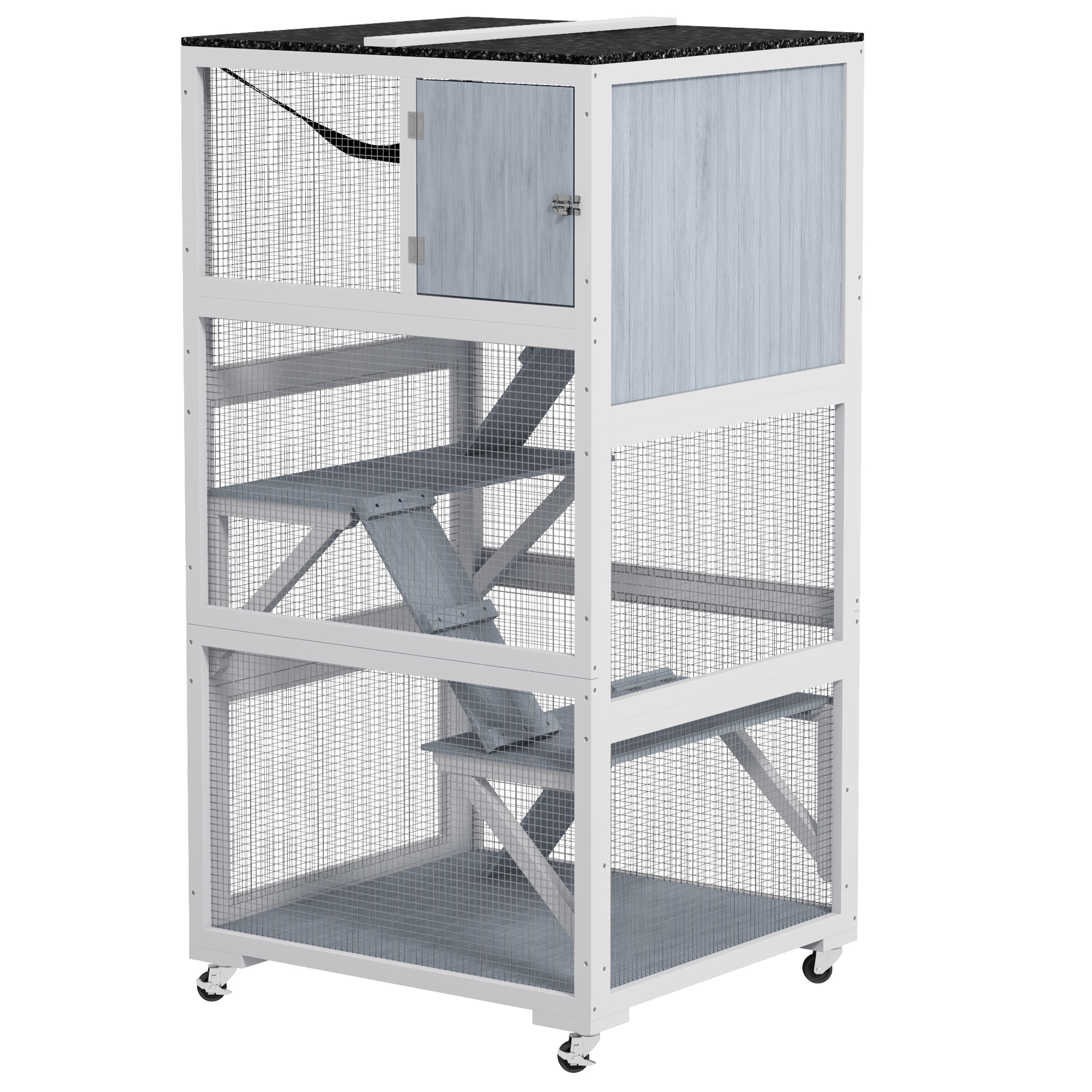 PawHut Catio, Outdoor Cat Enclosure House on Wheels with Hammock, Gray
