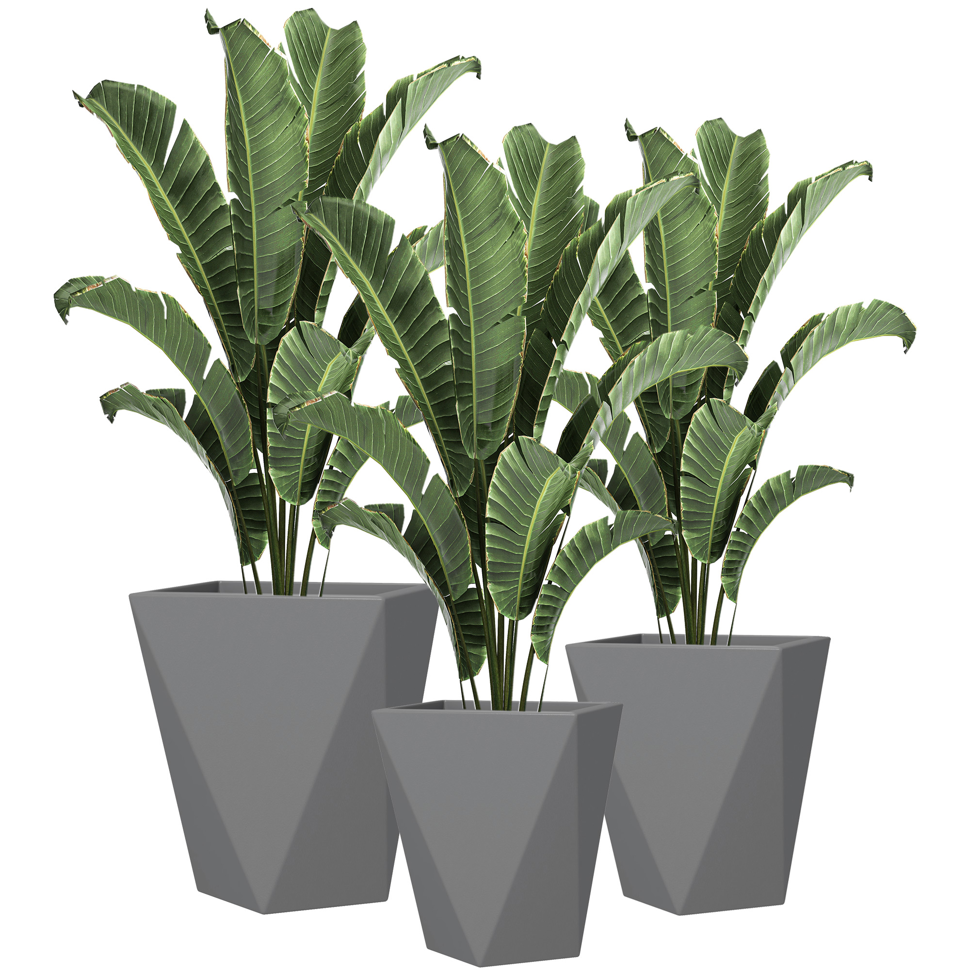 Outsunny Indoor Outdoor Planters Set of 3 MgO Tall Planters Stackable Flower Pots with Drainage Holes for Garden, Balcony, Gray