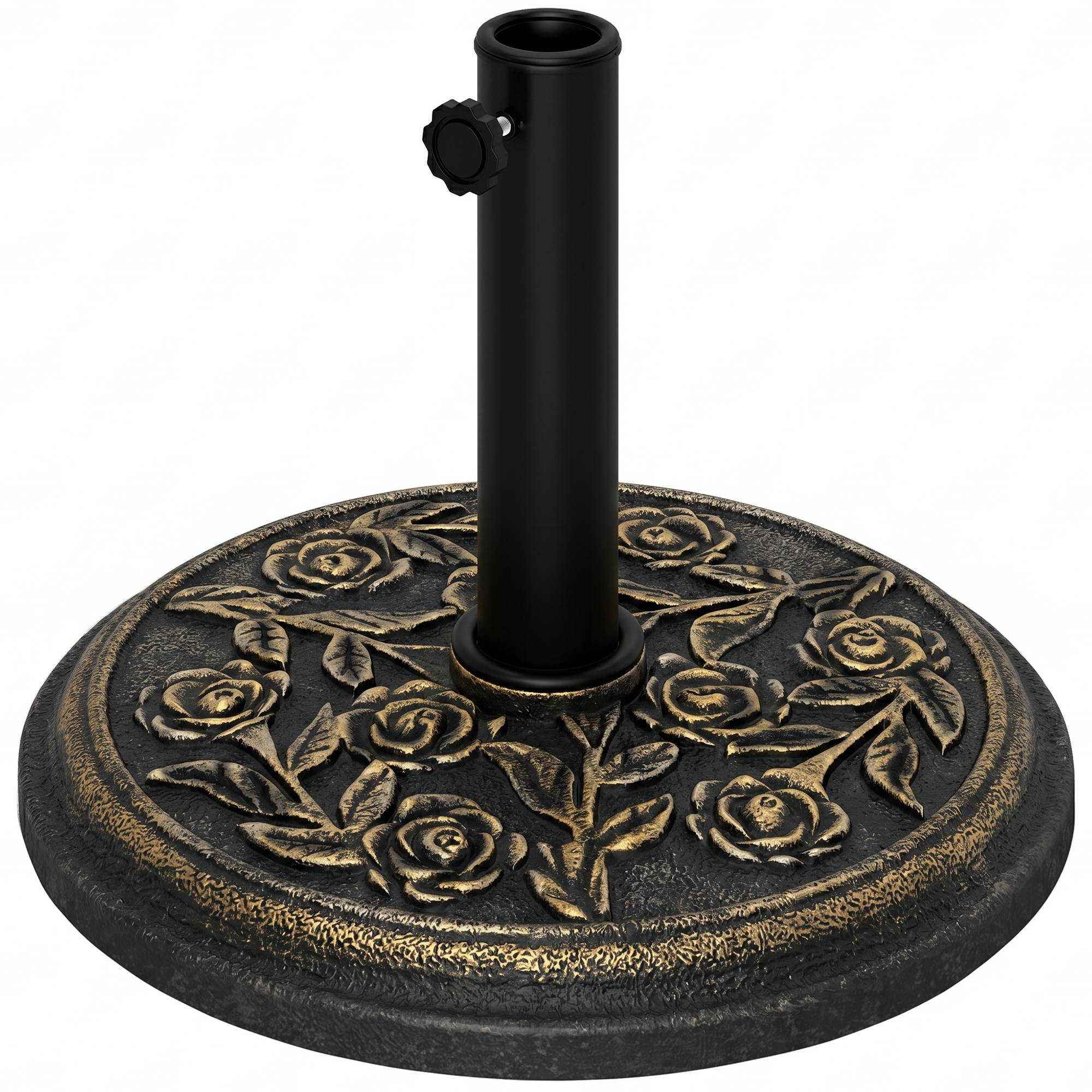 Outsunny 18" 20 lbs Round Resin Umbrella Base Stand Market Parasol Holder with Decorative Rose Floral Pattern & Easy Setup, for Φ1.5", Φ1.89" Pole, fo