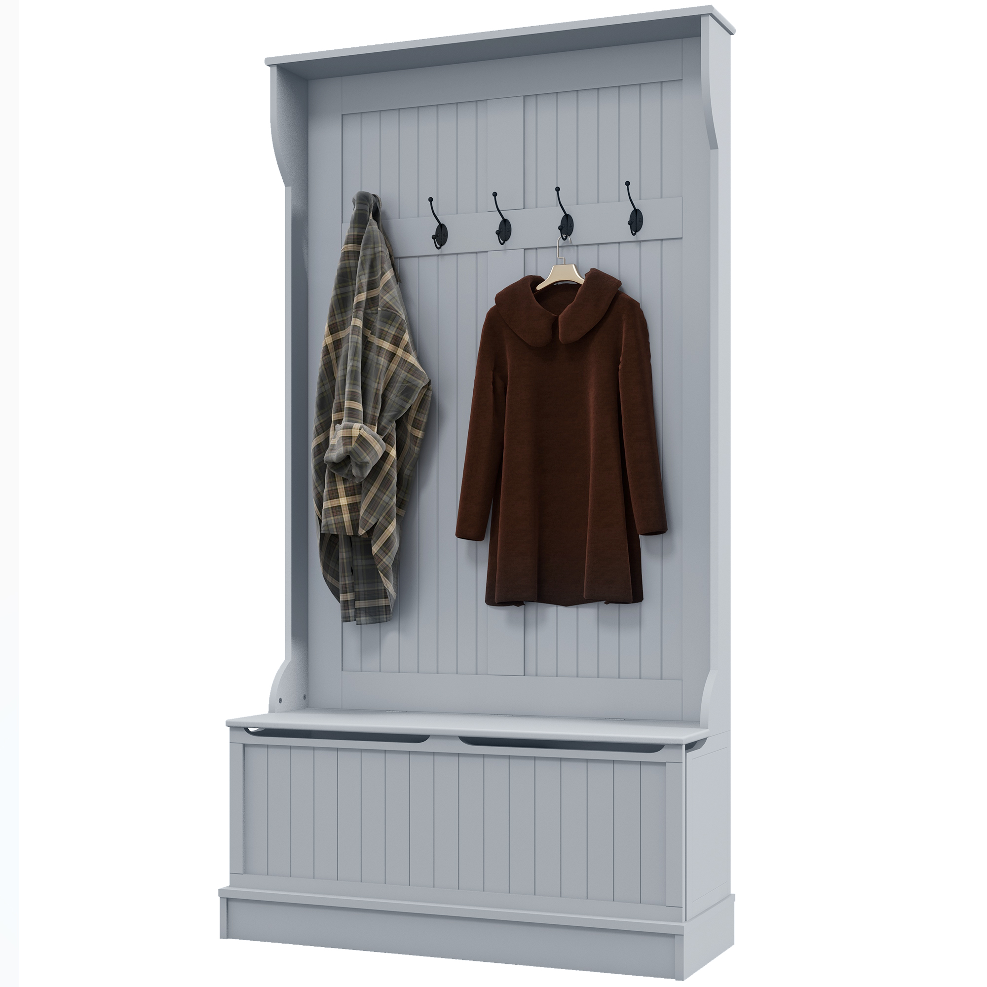HOMCOM 3-In-1 Entryway Bench with Coat Rack, Hall Tree with Bench and Shoe Storage, 5 Hooks for Hallway
