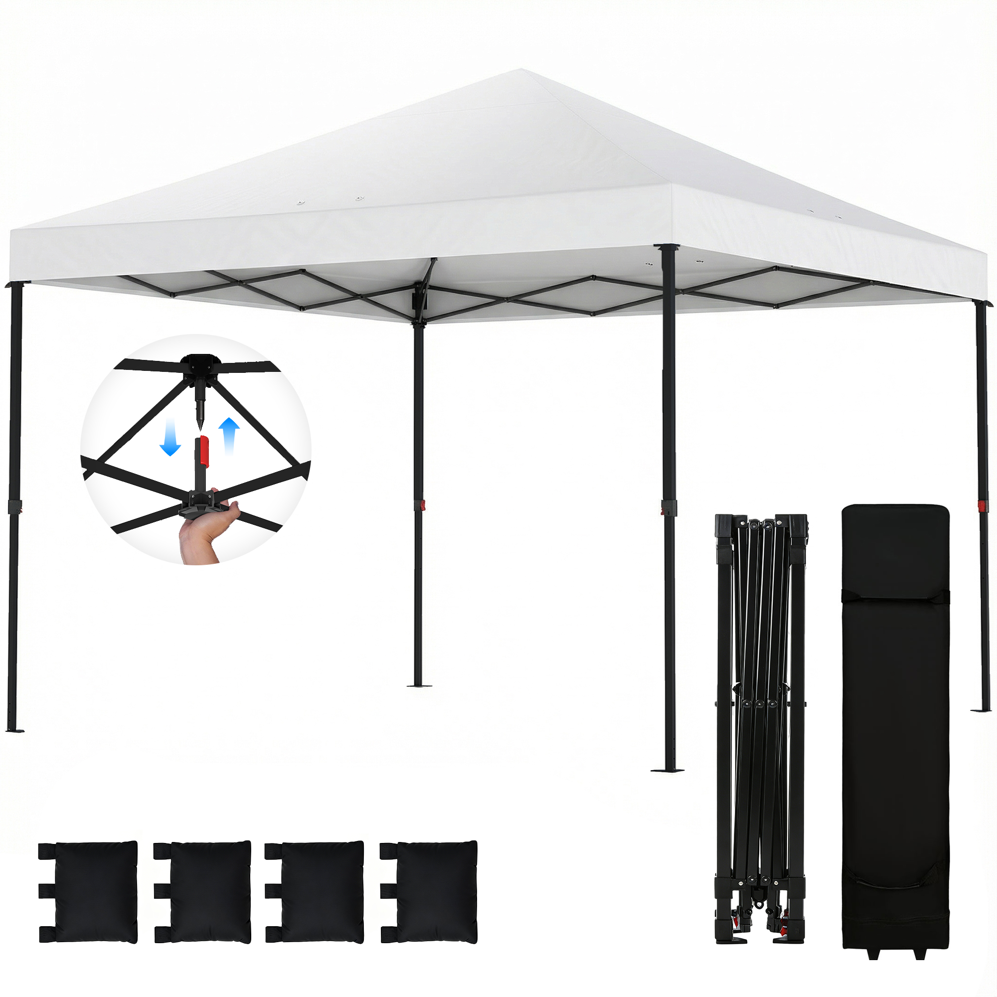 Outsunny 10 x 10 ft Pop Up Canopy Tent with One Push Setup, Outdoor Portable Instant Canopy Shelter w/ Roller Bag, White