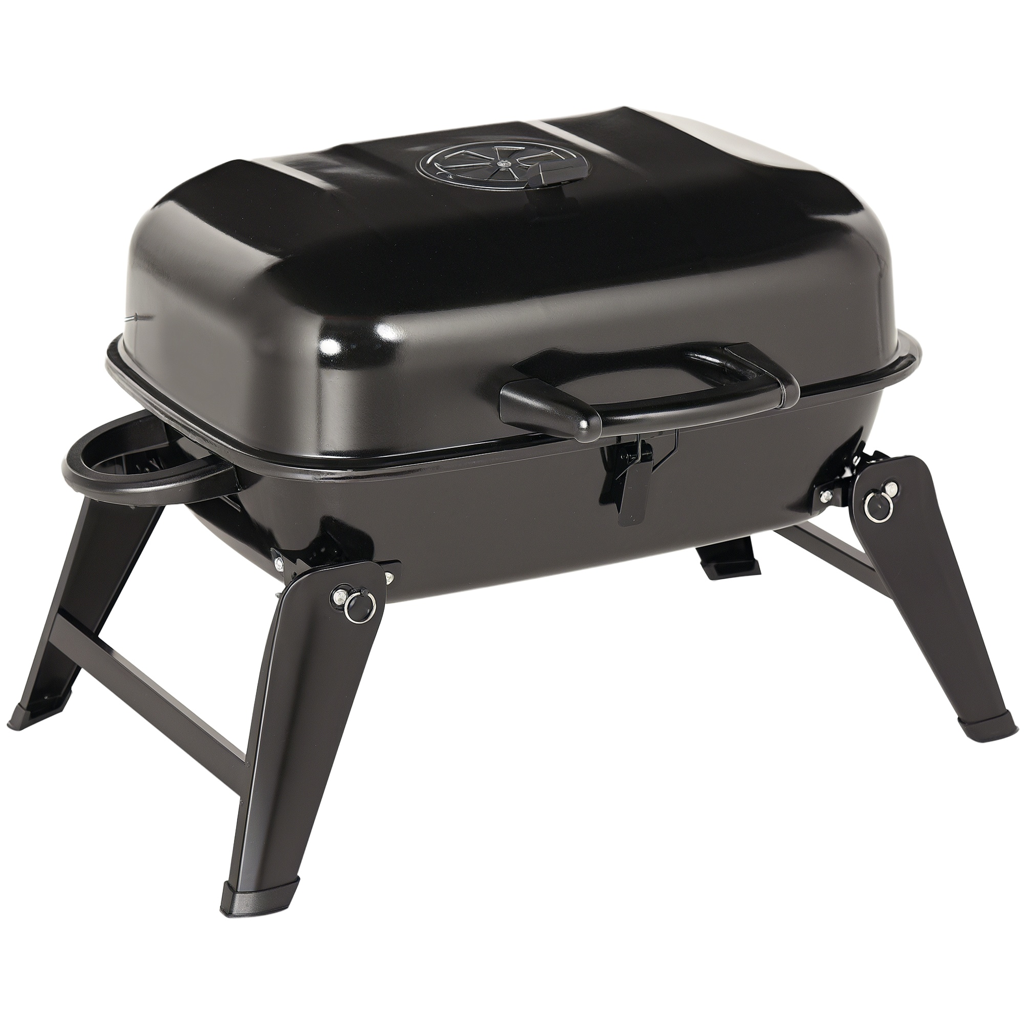 Outsunny 14" Portable Grill, Small Charcoal Grill for Outdoor Cooking, BBQ, Camping, Enamel Coated, Folding Legs, Black