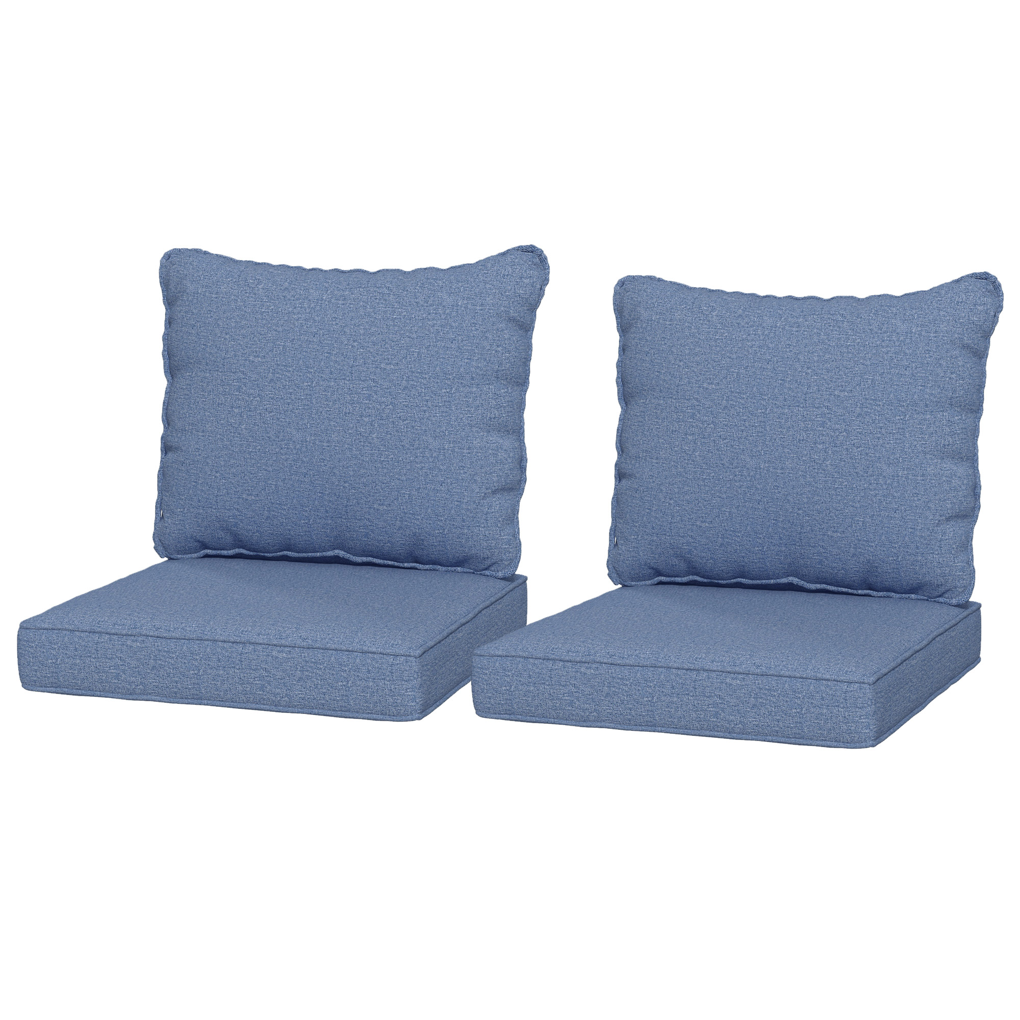 Outsunny Patio Chair Cushions Set of 2 with Seat & Backrest, Fade Resistant Seat Replacement Cushion Set, Blue