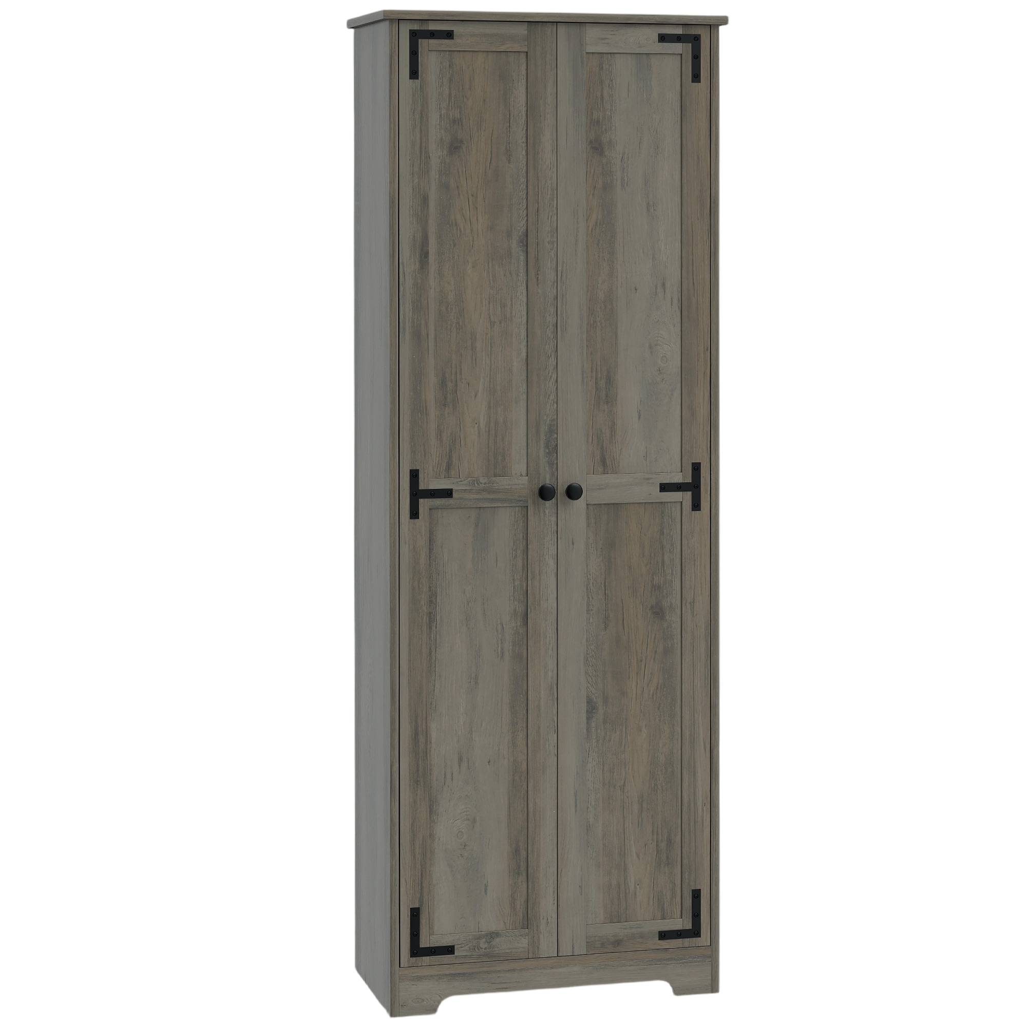 HOMCOM 67" Farmhouse Pantry Cabinet, Freestanding Food Pantry Cabinet with Adjustable Shelves, Distressed Gray