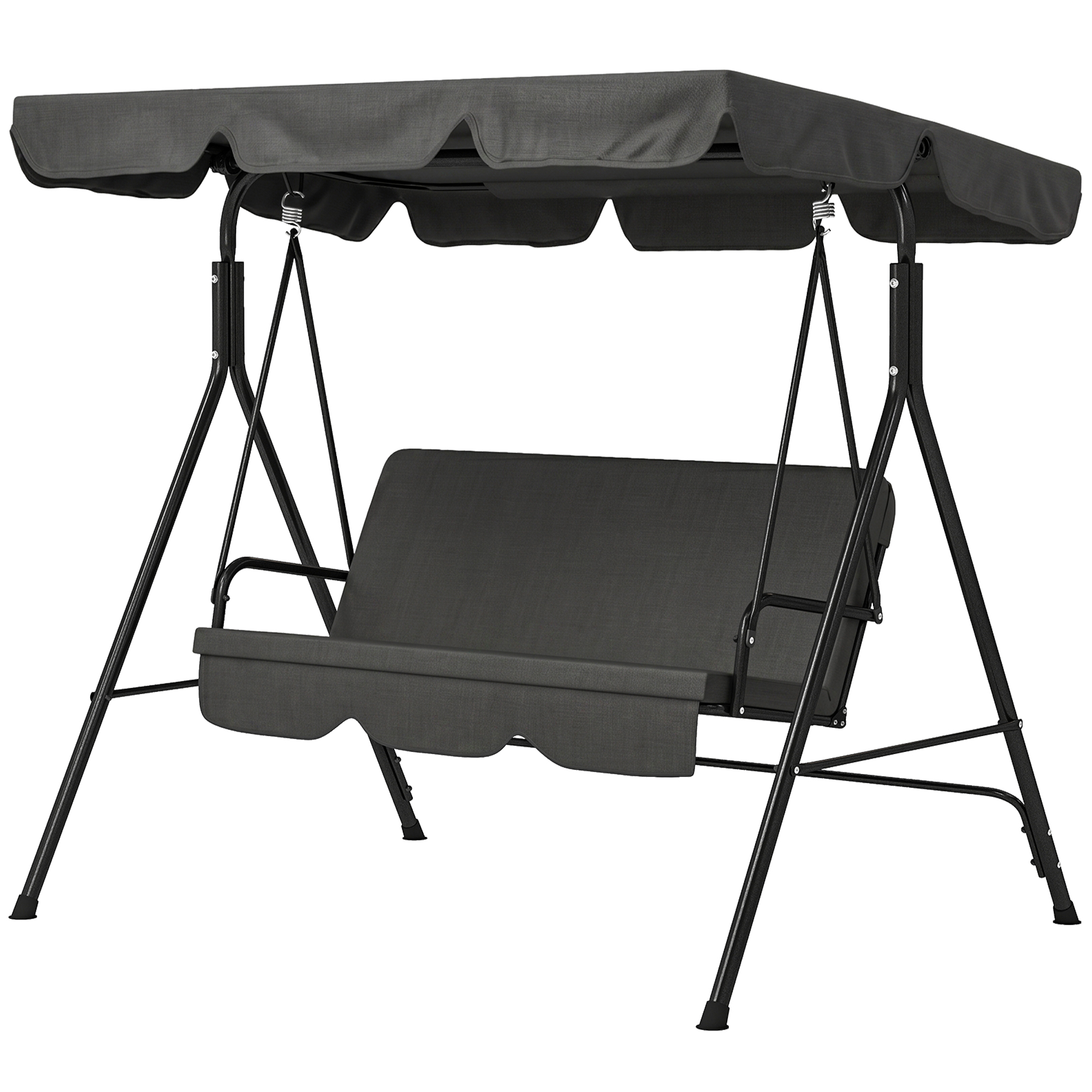 Outsunny 3-Seat Outdoor Patio Swing Chair w/ Cushion, Steel Frame Stand, Adjustable Tilt Canopy for Patio, Garden, Black