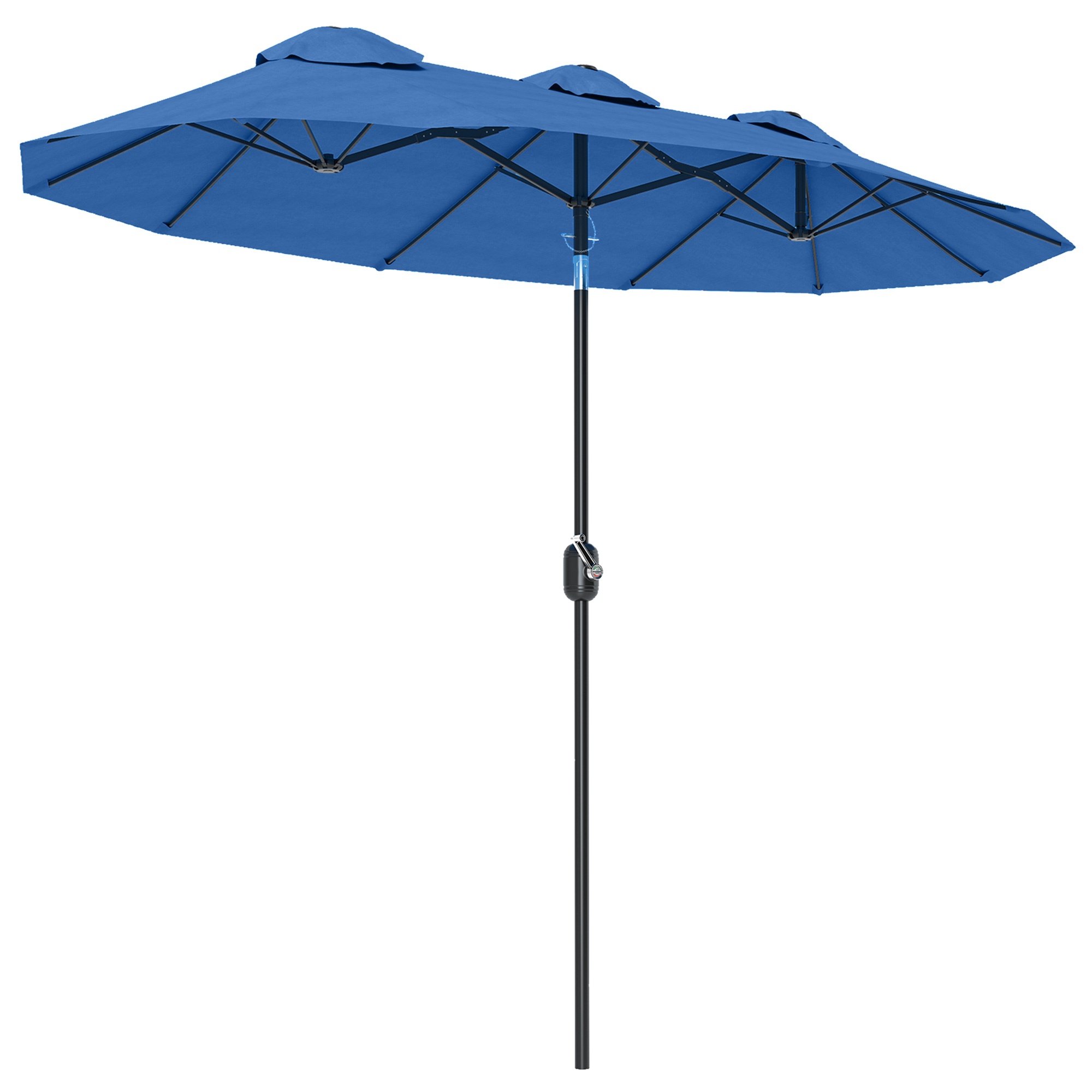 Outsunny Double-sided Patio Umbrella, 9.5' Outdoor Umbrella with Push Button Tilt and Crank, 3 Air Vents and 12 Ribs, Navy Blue