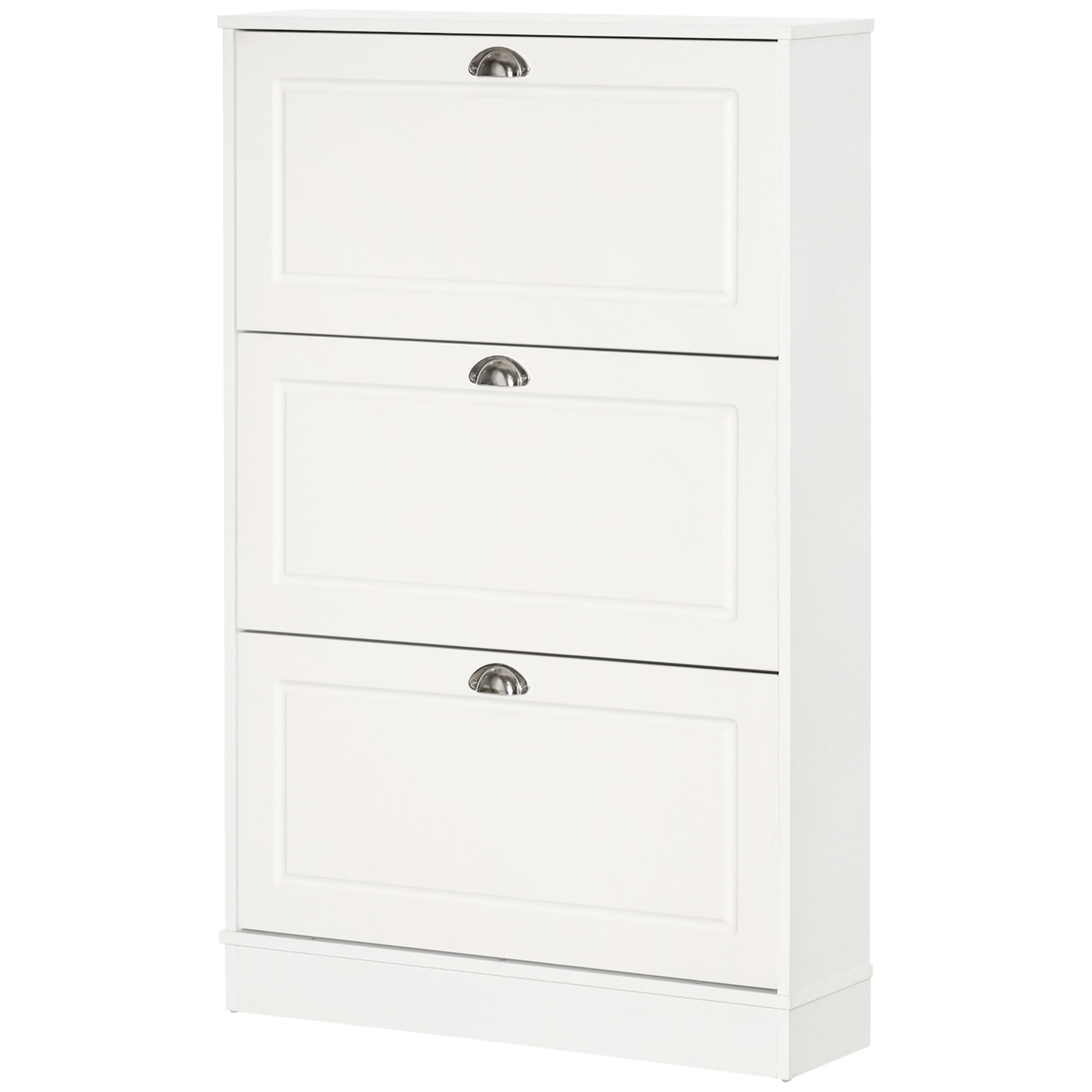 HOMCOM Shoe Cabinet, Narrow Shoe Storage Cabinet with 3 Flip Drawers, Holds 12 Pairs for Entryway, Hallway, White