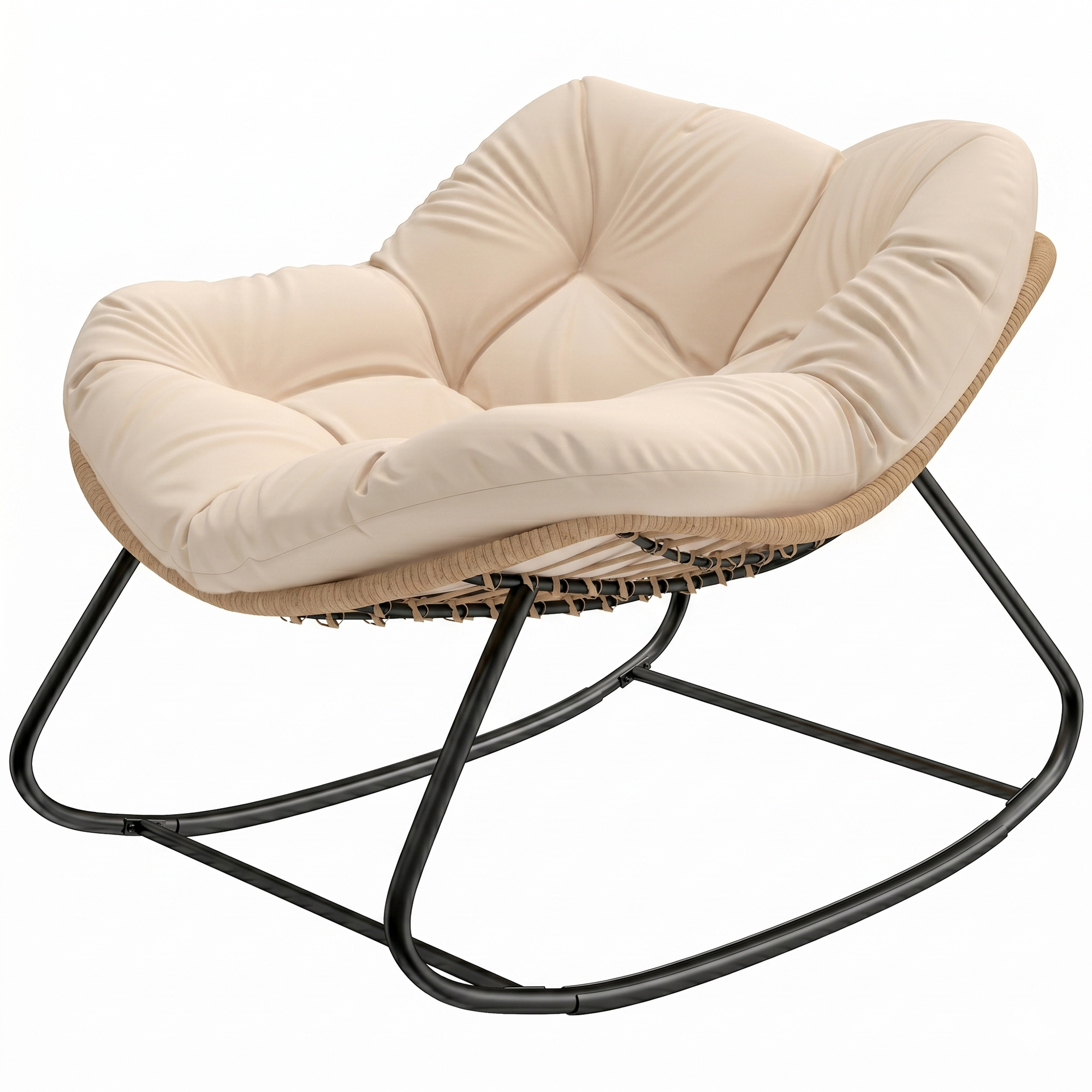 Outsunny Indoor Outdoor Papasan Rocking Chair, Oversized Rocking Egg Chair with Cushion for Garden, Patio, Cream White