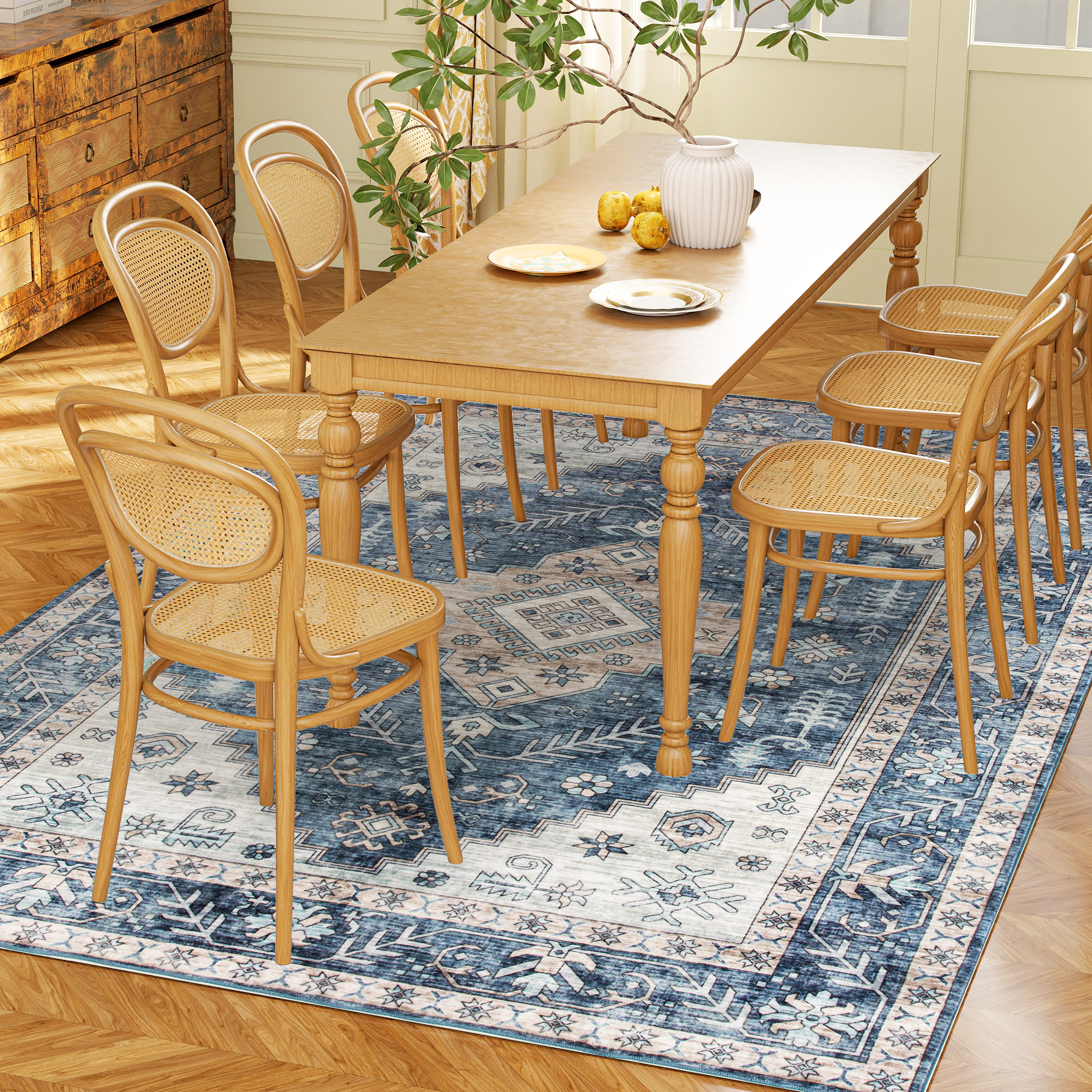 HOMCOM 4x6 Area Rug, Vintage Washable Rug, Non-Slip Floor Carpet for Living Room, Bedroom, Dining Room, Blue
