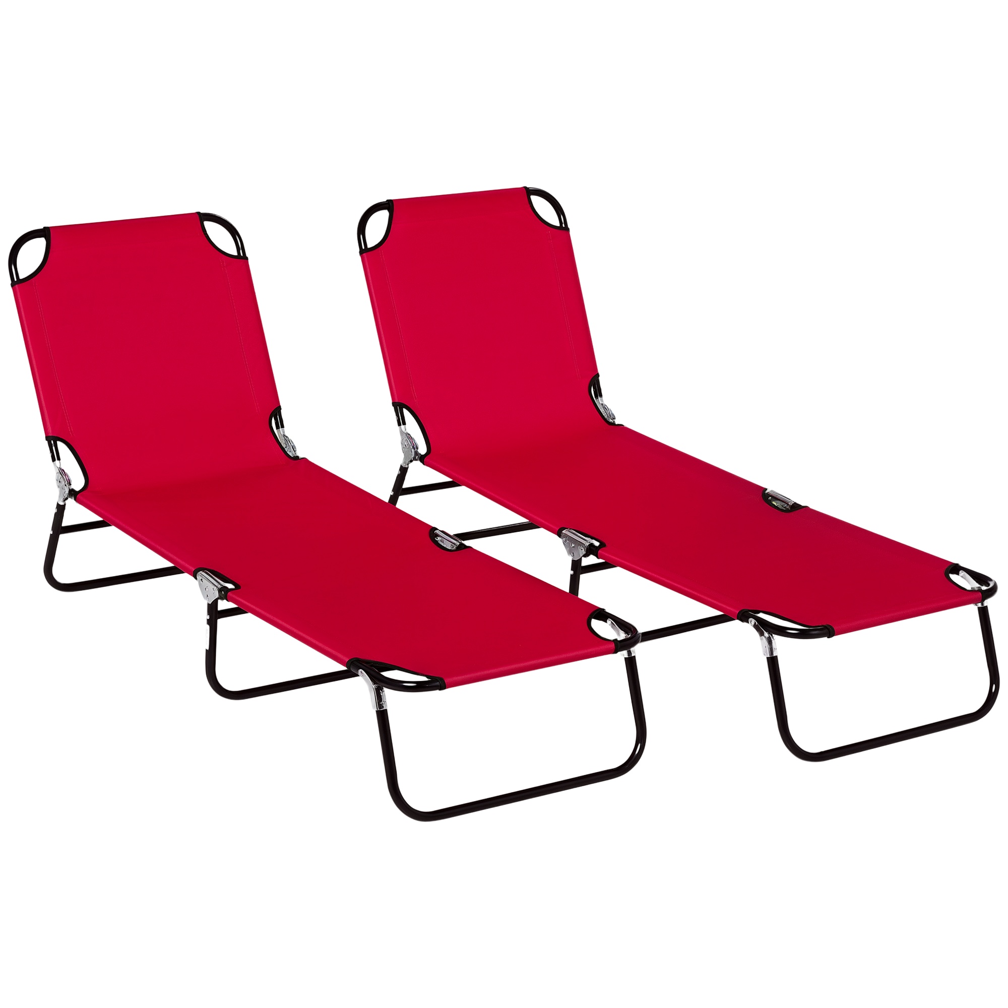 Outsunny 2 Piece Folding Chaise Lounge Pool Chairs, Outdoor Sun Tanning Chairs with 5-Level Reclining Back, Steel Frame, Red