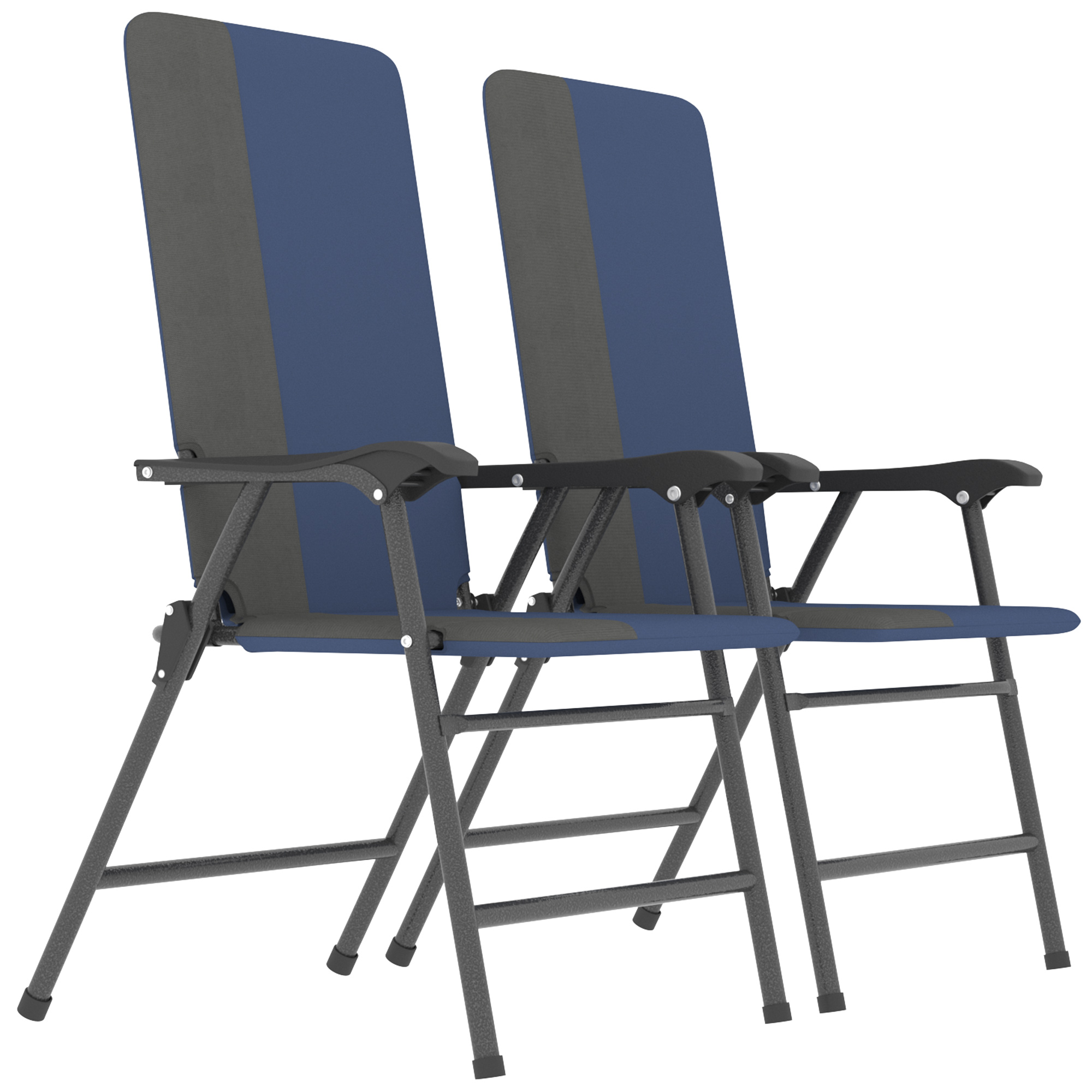 Outsunny Folding Patio Chairs Set of 2, Padded High Back Lawn Camping Chairs with Armrests, 600D Oxford Fabric, Dark Blue