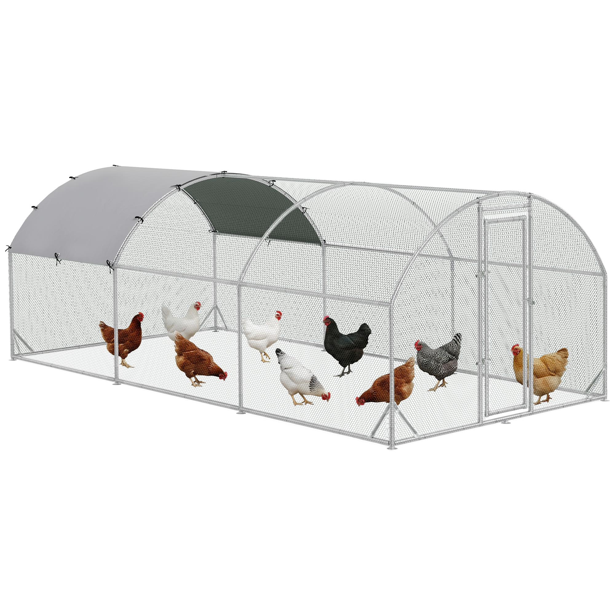 PawHut Large Chicken Coop Metal Chicken Run with Waterproof and Anti-UV Cover, Dome Shaped Walk-in Fence Cage Hen House for Outdoor and Yard Farm Use,