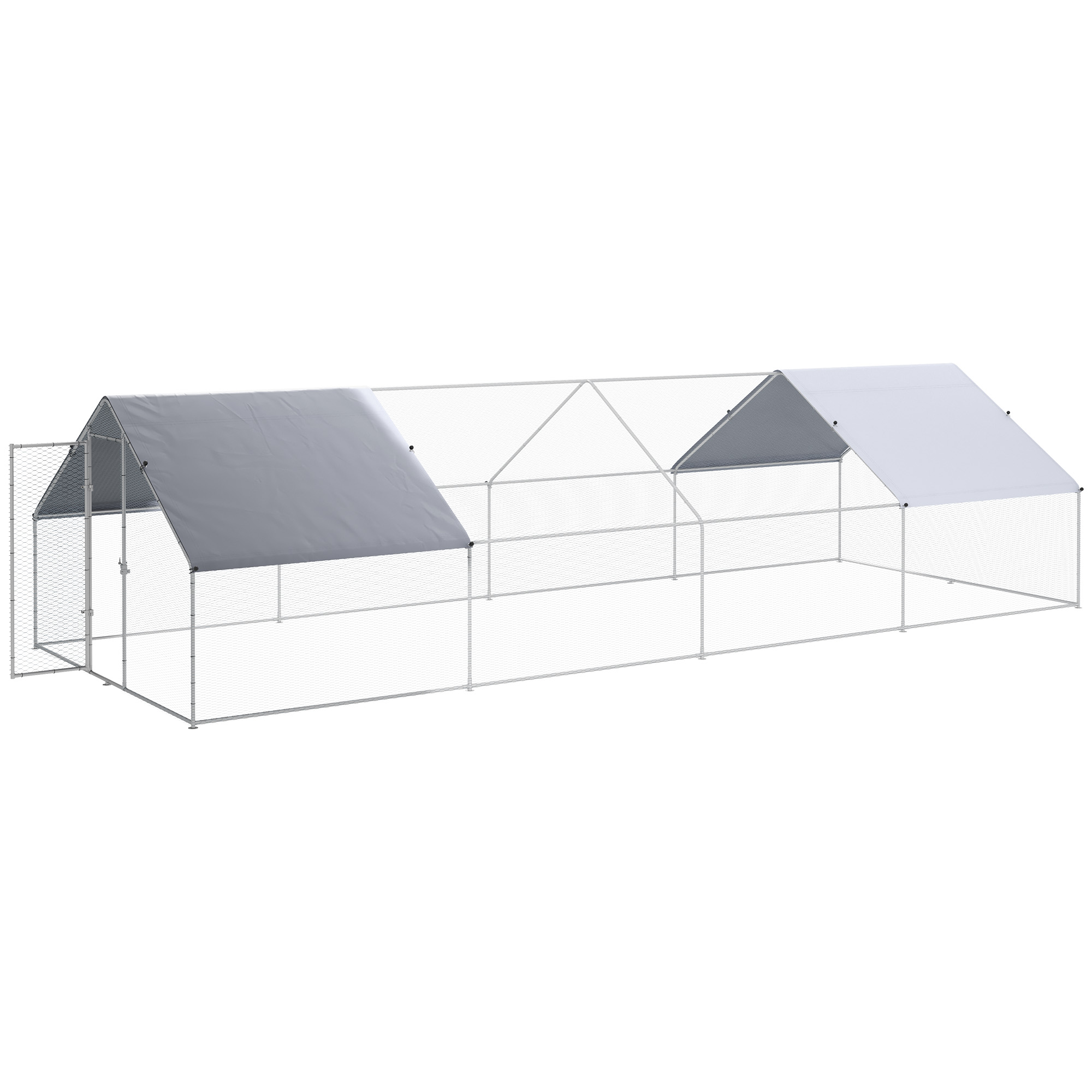 PawHut Large Chicken Coop Metal Chicken Run for Chickens with Waterproof and Anti-UV Cover, Spire Shaped Walk in Fence Cage Hen House for Outdoor and