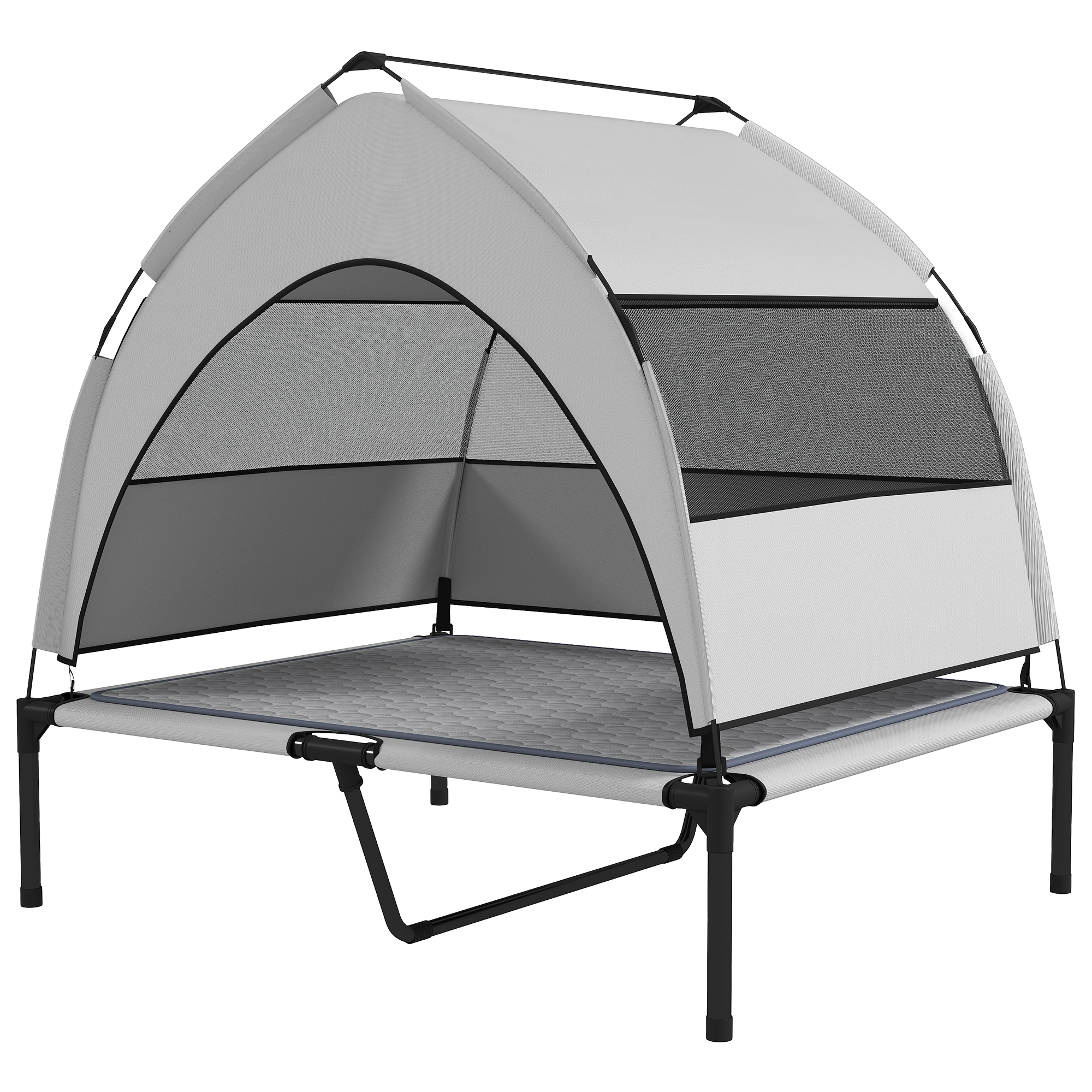 PawHut Elevated Dog Bed with Removable Canopy, Portable Outside Raised Pet Cot with Cooling Pad, Storage Bag, 36" x 29.5" x 35"