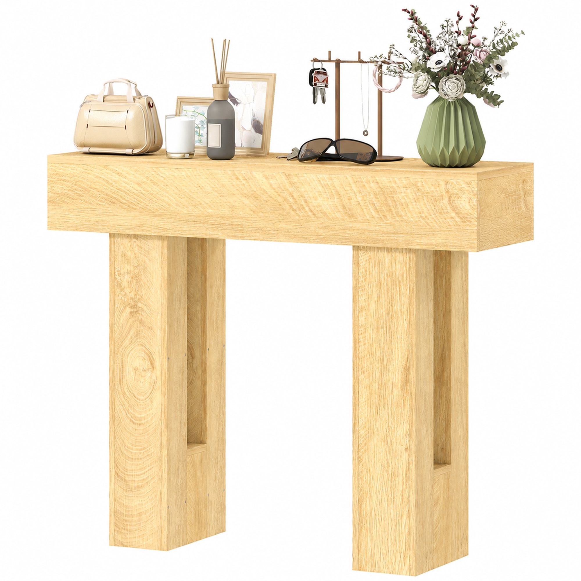 HOMCOM 42 Inch Console Table, Sofa Table Behind the Couch with Thickened Tabletop for Living Room, Hallway, Entrance, Oak
