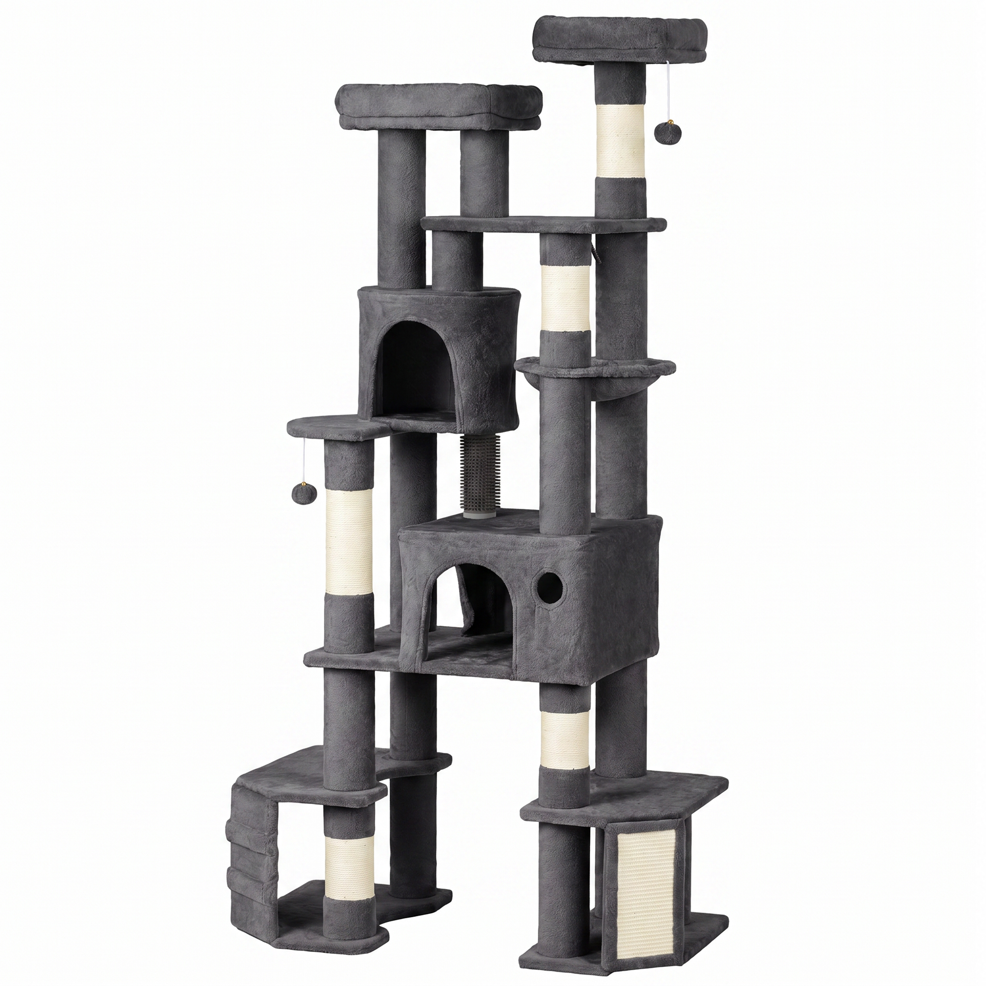 PawHut 79" Extra Large Cat Tree Tower with Dual Baseboard for Large Adult Big Cats, Dark Gray