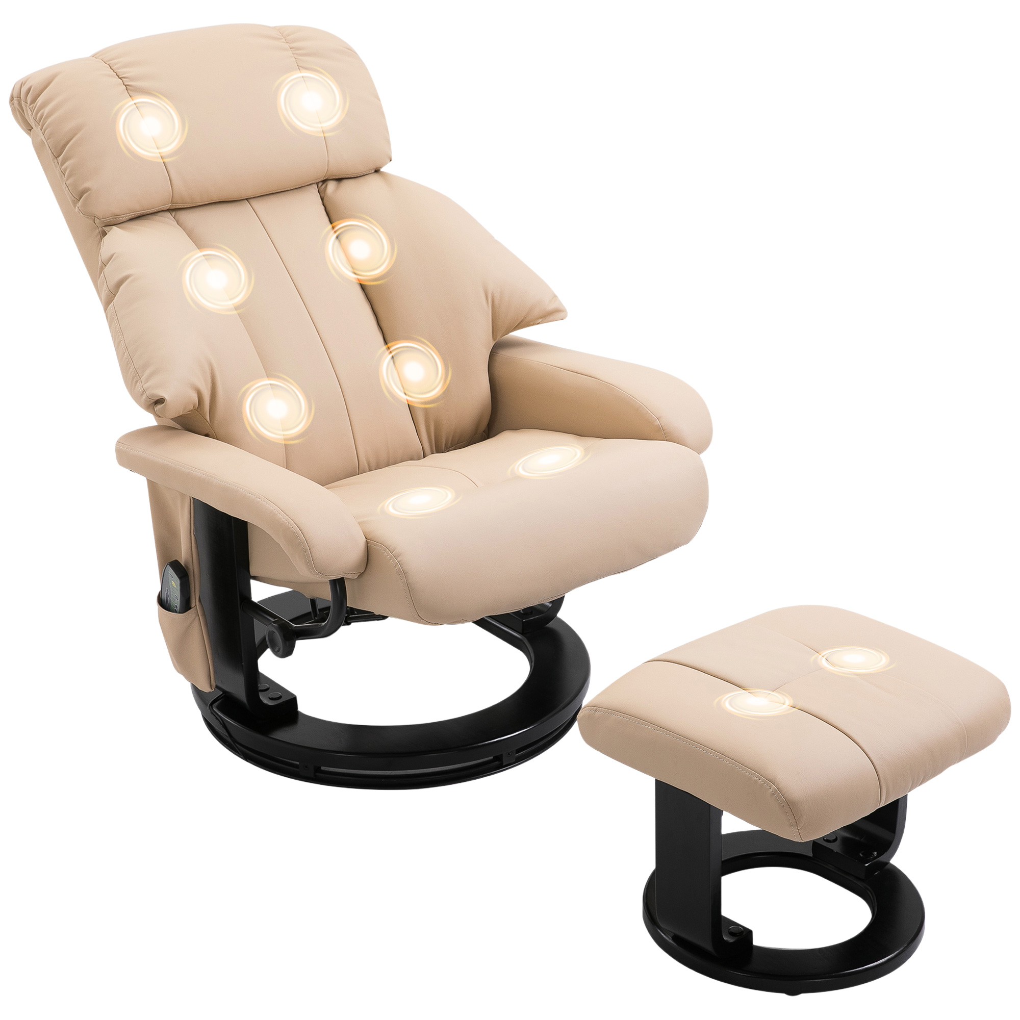 HOMCOM Massage Recliner Chair with Ottoman, 360° Swivel Recliner and Footstool, 10-Point Vibration, Beige