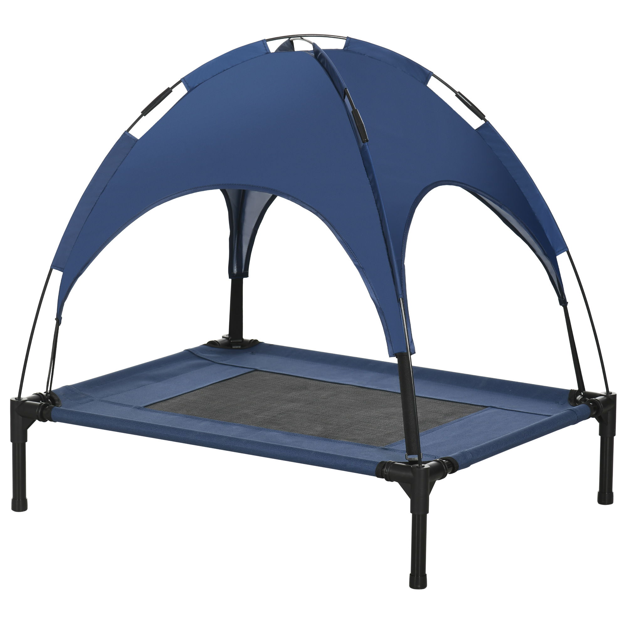 PawHut Elevated Portable Dog Cot Pet Bed with UV Protection Canopy Shade, 30 inch, Dark Blue