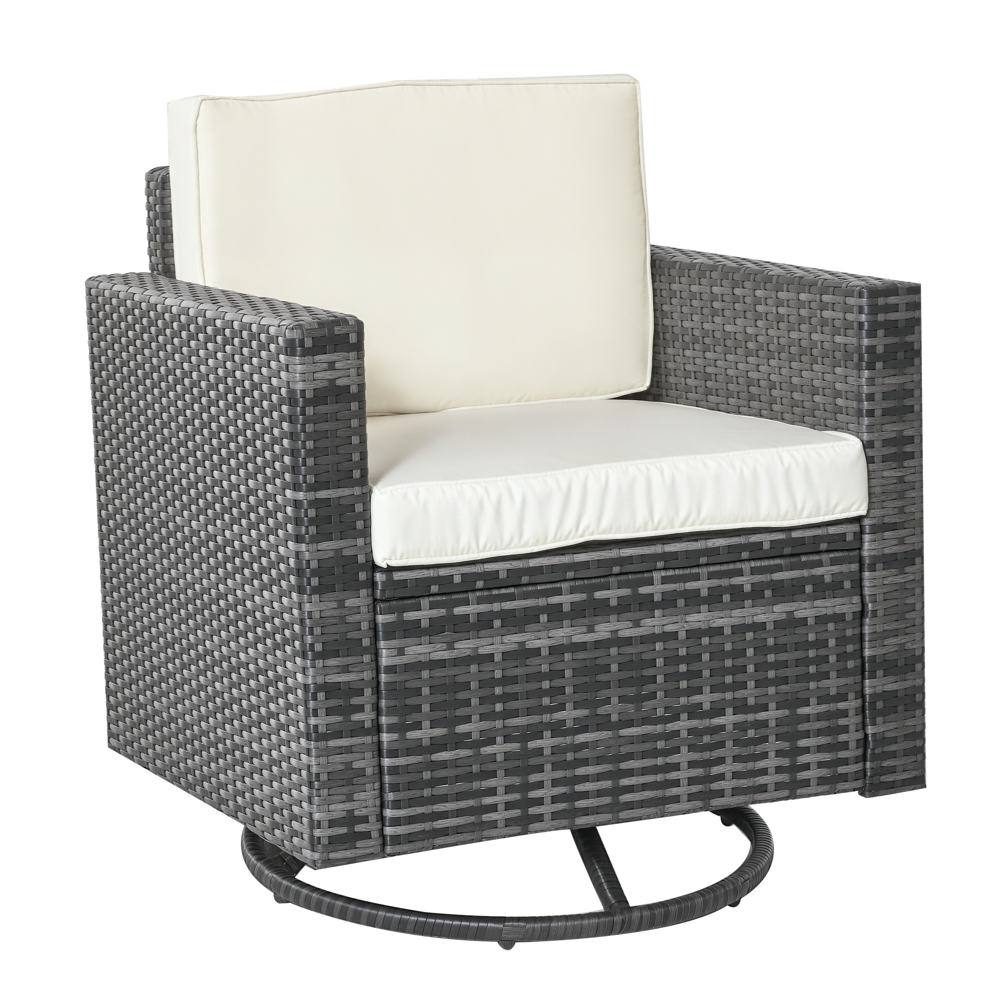 Outsunny Outdoor Swivel Rocker, PE Wicker Dining Chair, 360 Degree Swivel Patio Glider with Cushions for Backyard, Lawn, Garden, Deck, Porch, Steel Fr
