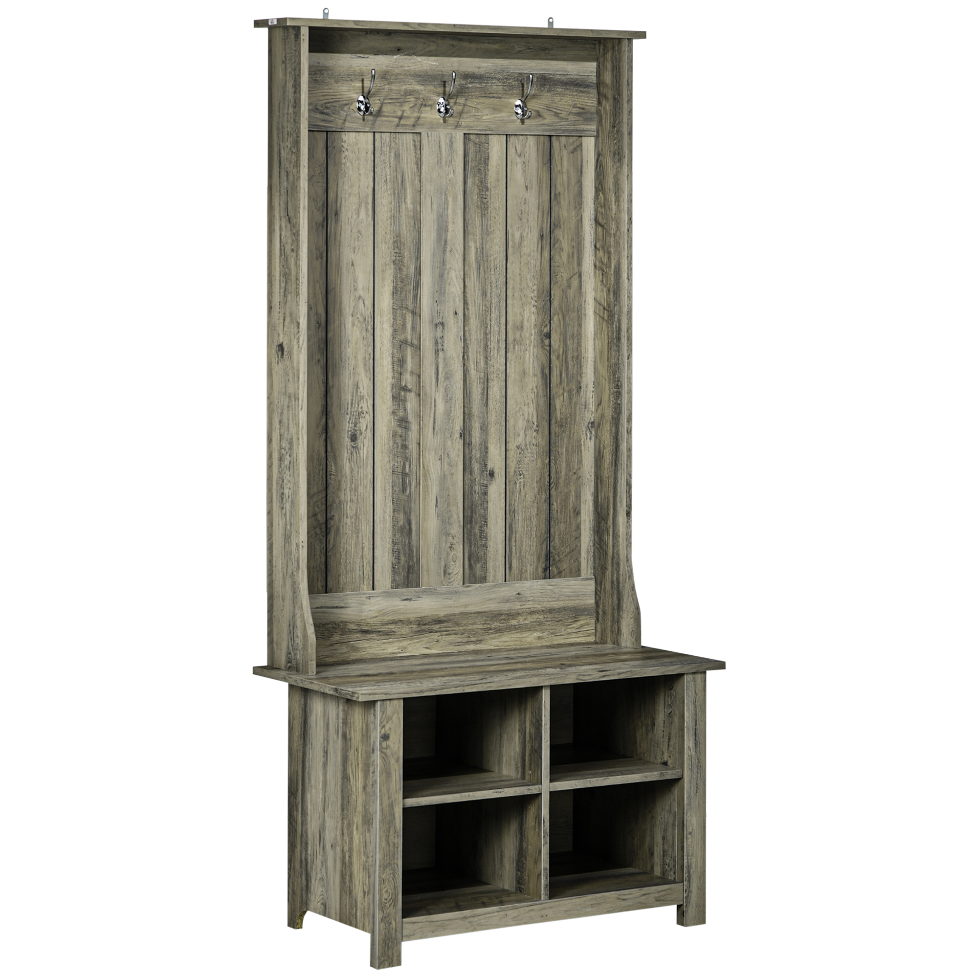 HOMCOM Hall Tree with Shoe Storage Bench Entryway Bench for Living Room, Grey