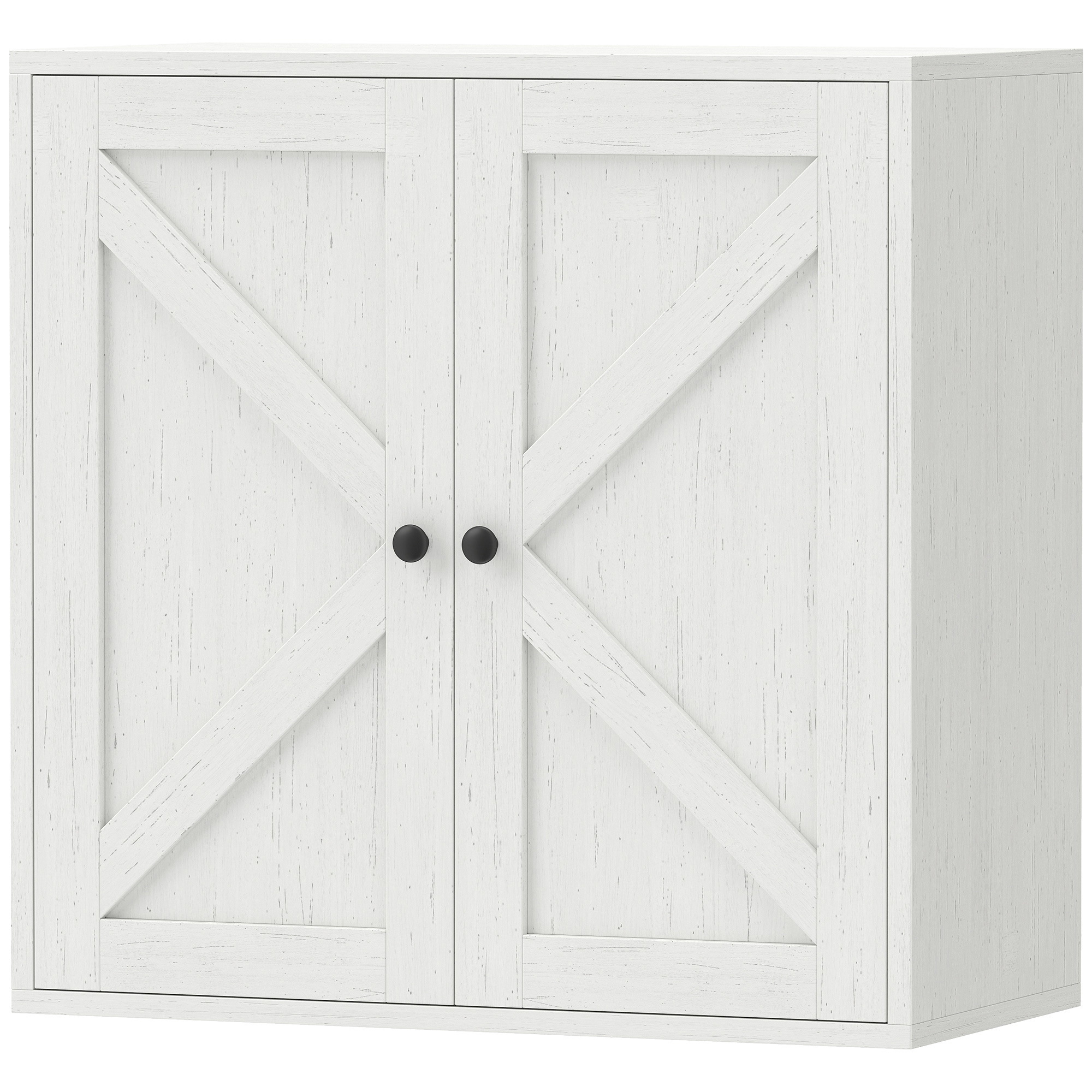 HOMCOM Bathroom Wall Cabinet, Farmhouse Bathroom Cabinet Wall Mount with 2 Shelves, White Wood Grain