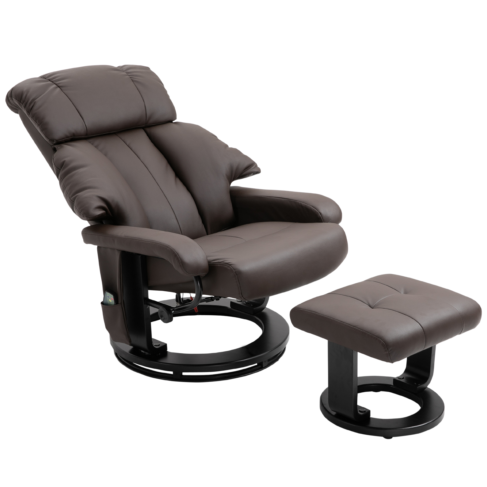HOMCOM Massage Recliner Chair with Ottoman, 360° Swivel Recliner and Footstool, 10-Point Vibration, Brown