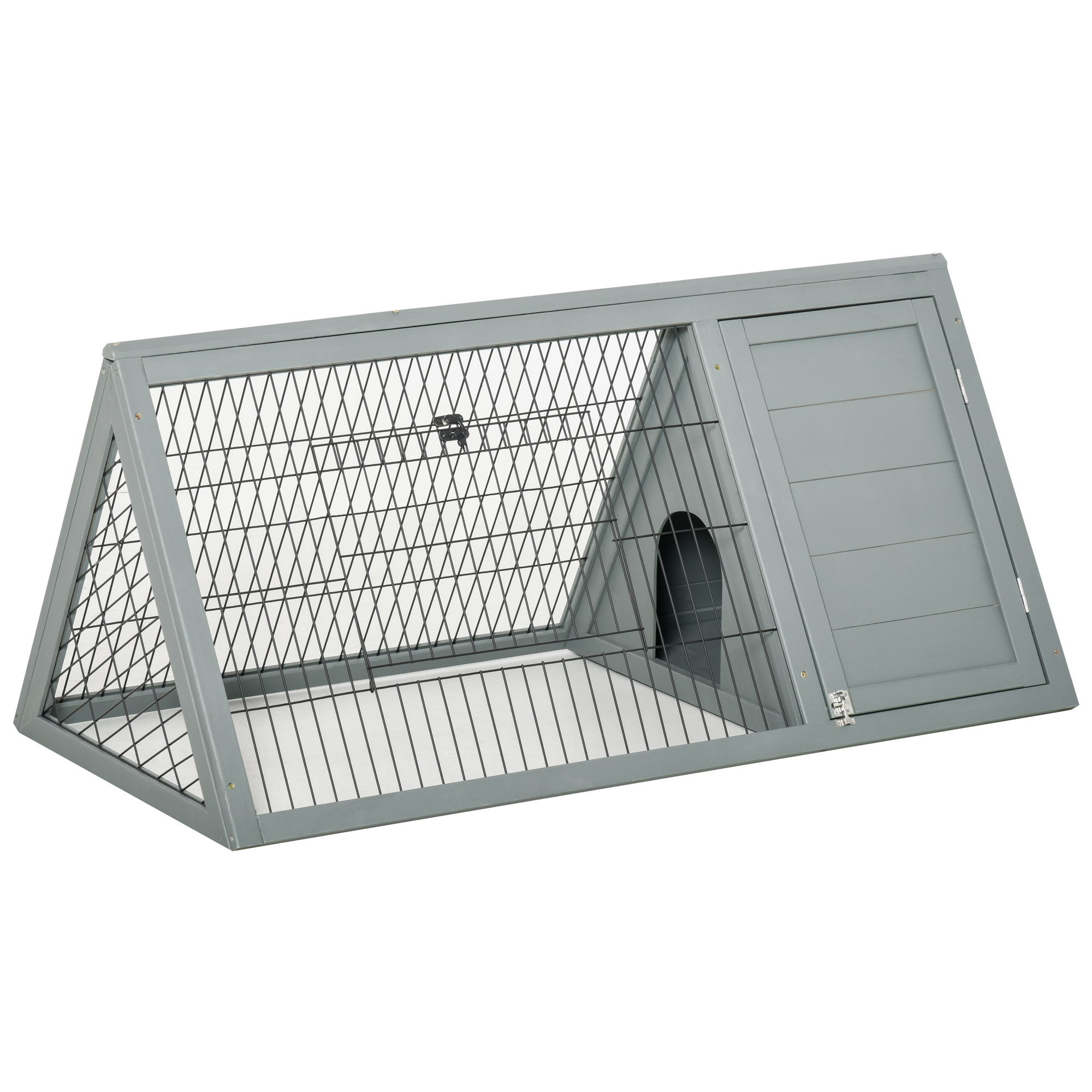 PawHut Rabbit Hutch Outdoor, Wooden Chicken Coop with Run, Outdoor Small Animal Cage for Rabbit, Light Gray
