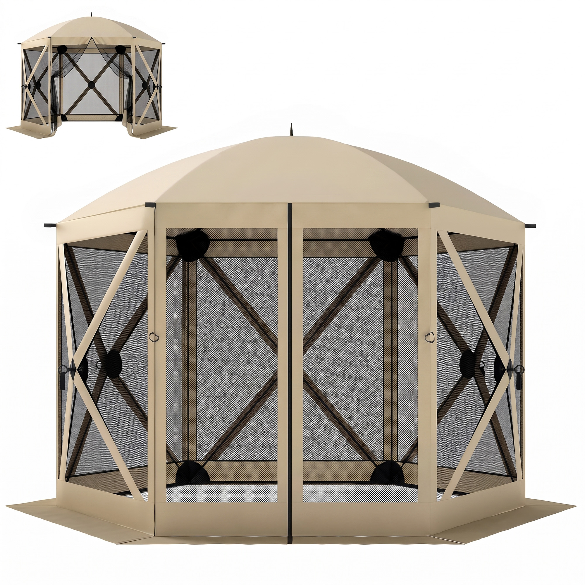 Outsunny 10 x 11 ft Pop Up Gazebo Screen Tent, Portable Instant Camping Canopy Screen House with Nettings, Carry Bag, Beige