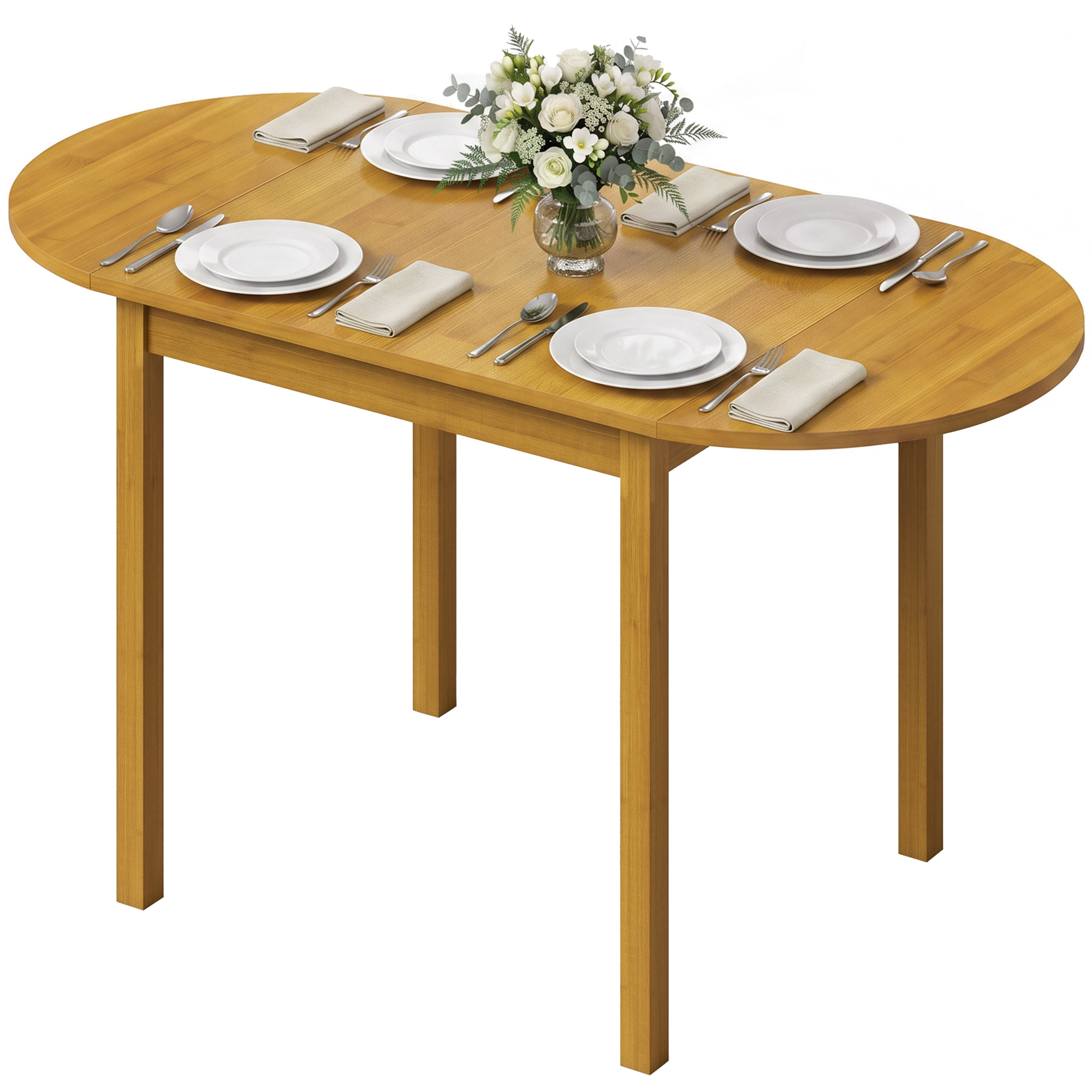 HOMCOM 55" Wood Kitchen Table, Drop Leaf Tables for Small Spaces, Oak