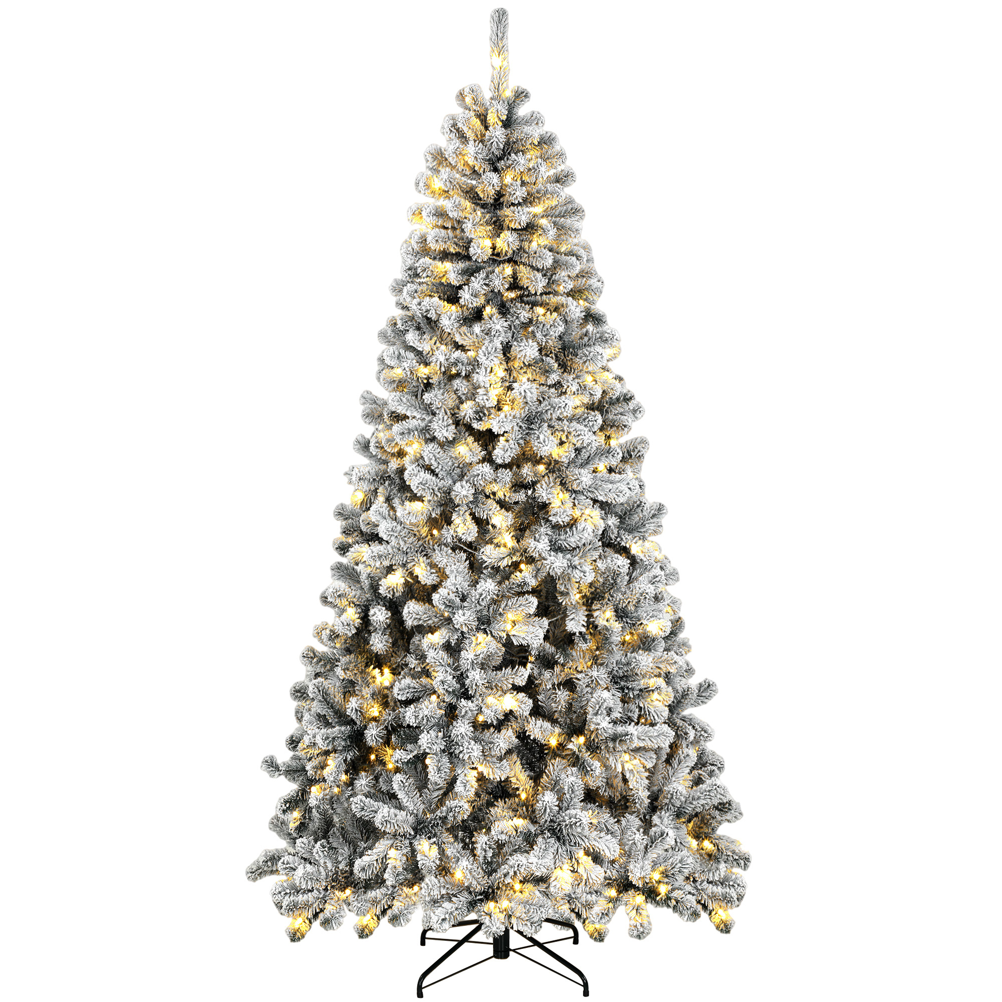 HOMCOM 6ft Flocked Prelit Christmas Tree, Northern Pine, Artificial Xmas Tree with Curved Tips, LEDs