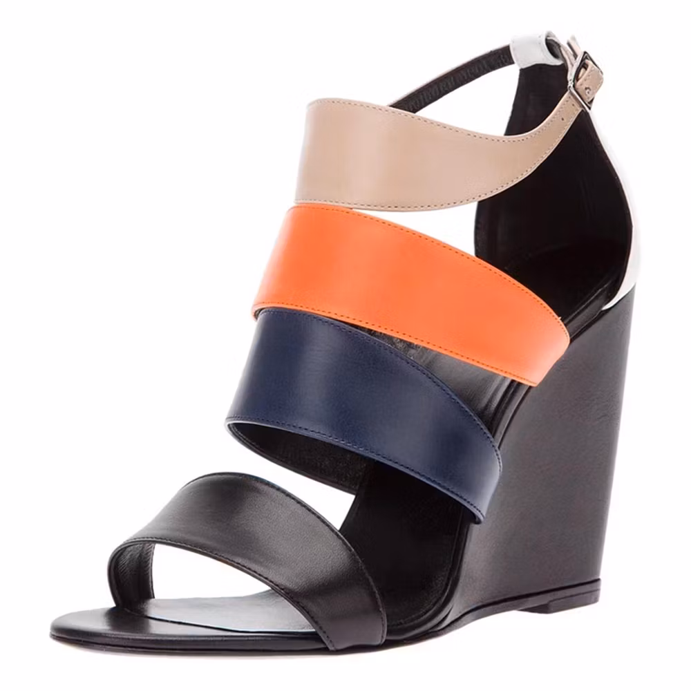 Multicolor Open-Toe Strappy Wedge Sandals for Women US 6 / EU 36-black