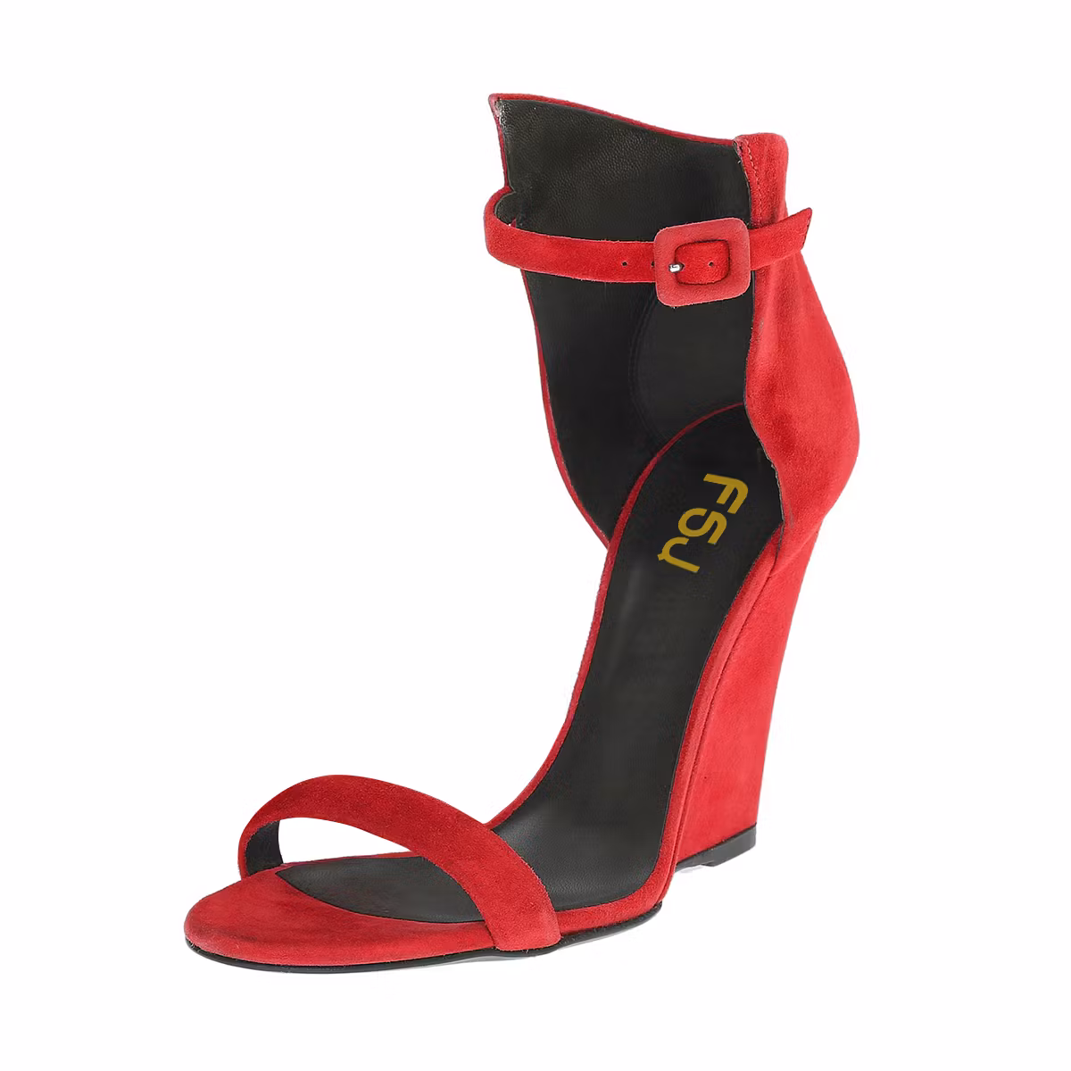 Women's Red Ankle Strap Wedge Sandals US 7 / EU 37-Red