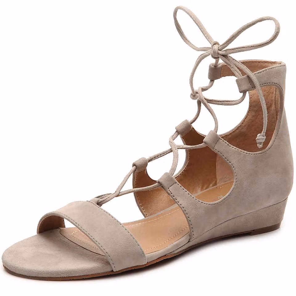 Khaki Vegan Suede Gladiator Sandals Open Toe Lace Up Wedge Heels US 11.5 / EU 41.5-Khaki