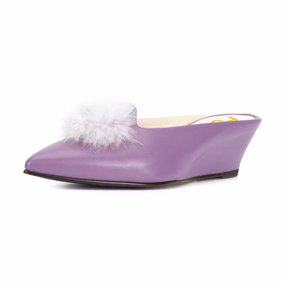 Purple Pointed Toe Pom Poms Embellished Wedge Mules for Women US 15 / EU 45-Purple
