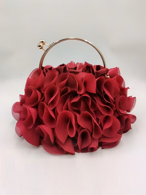 Three-Dimensional Flower Handbags BURGUNDY-One_size