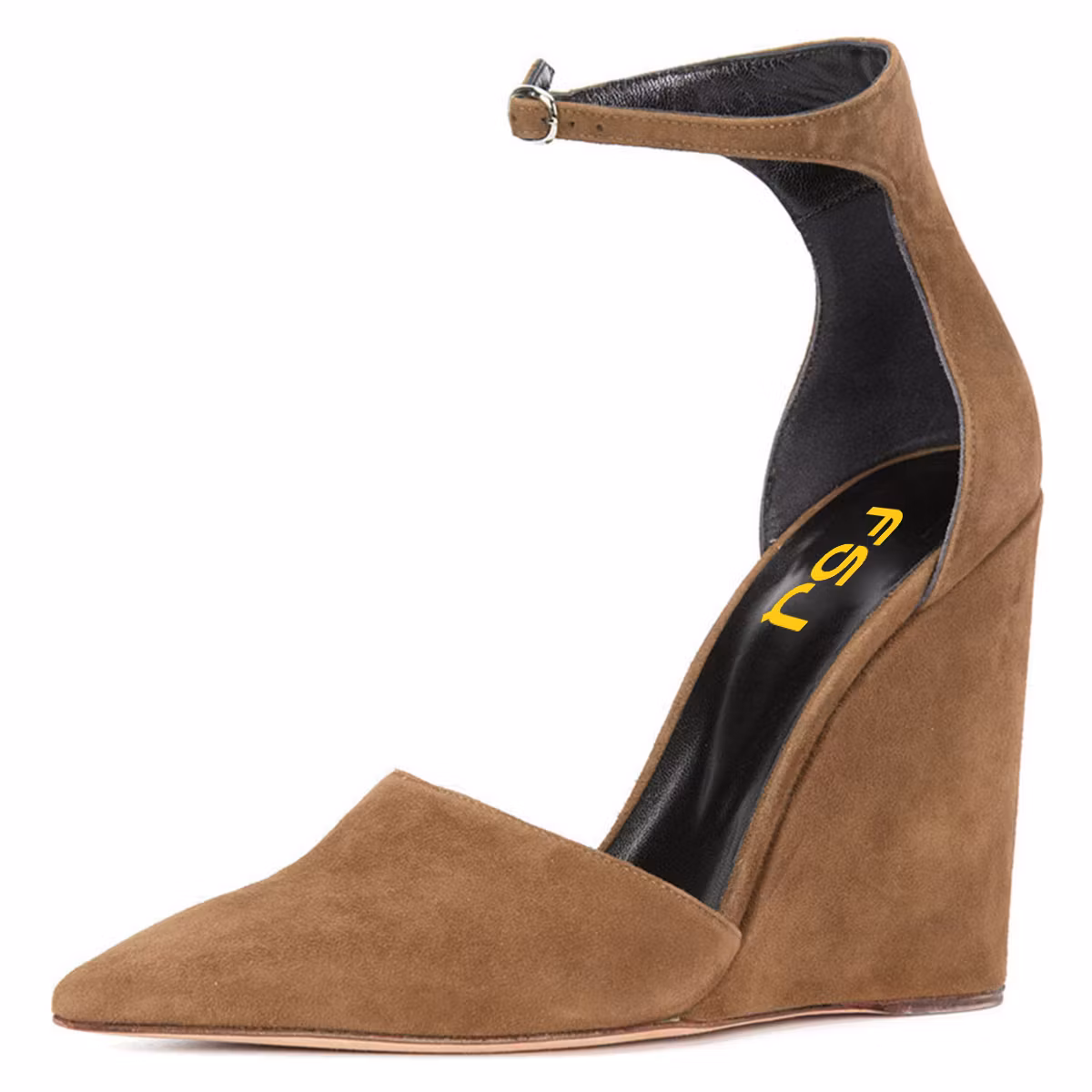 Brown Pointy Toe Wedge Heels Ankle Strap Pumps US 15 / EU 45-Brown