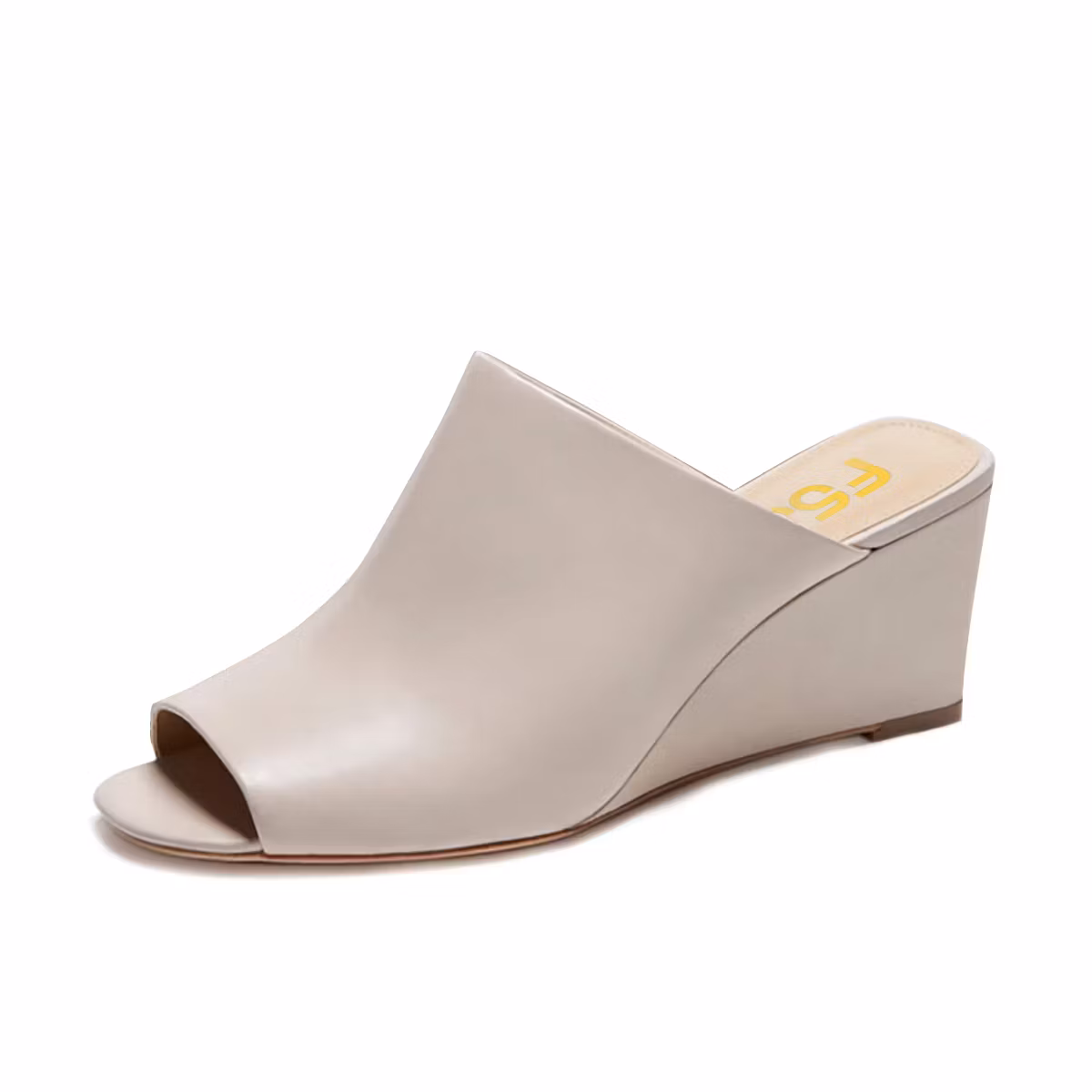 Casual Light Taupe Peep Toe Wedge Heel Mules Sandals by FSJ US 8.5 / EU 38.5-Gray