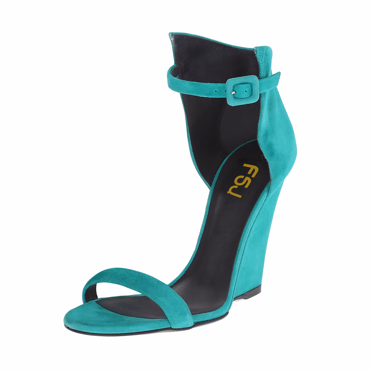 Turquoise Vegan Suede Open Toe Ankle Strap Wedge Sandals US 5.5 / EU 35.5-Turquoise