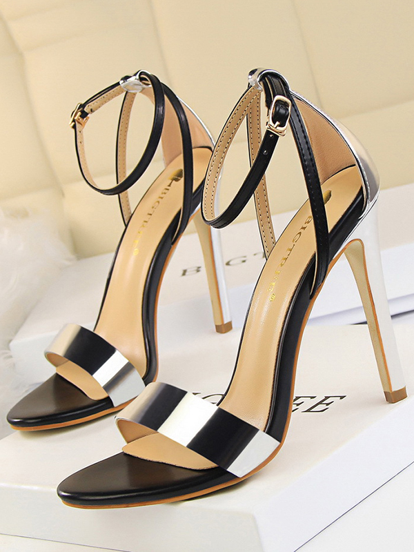 Split-Joint Shiny Open Toe Belt Buckle Sandals Pumps Sandals SILVER-38
