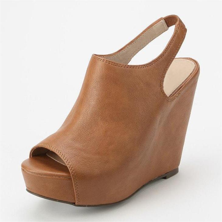 Women's Tan Slingback Shoes Peep Toe Platform Wedge Heels US 14 / EU 44-Tan