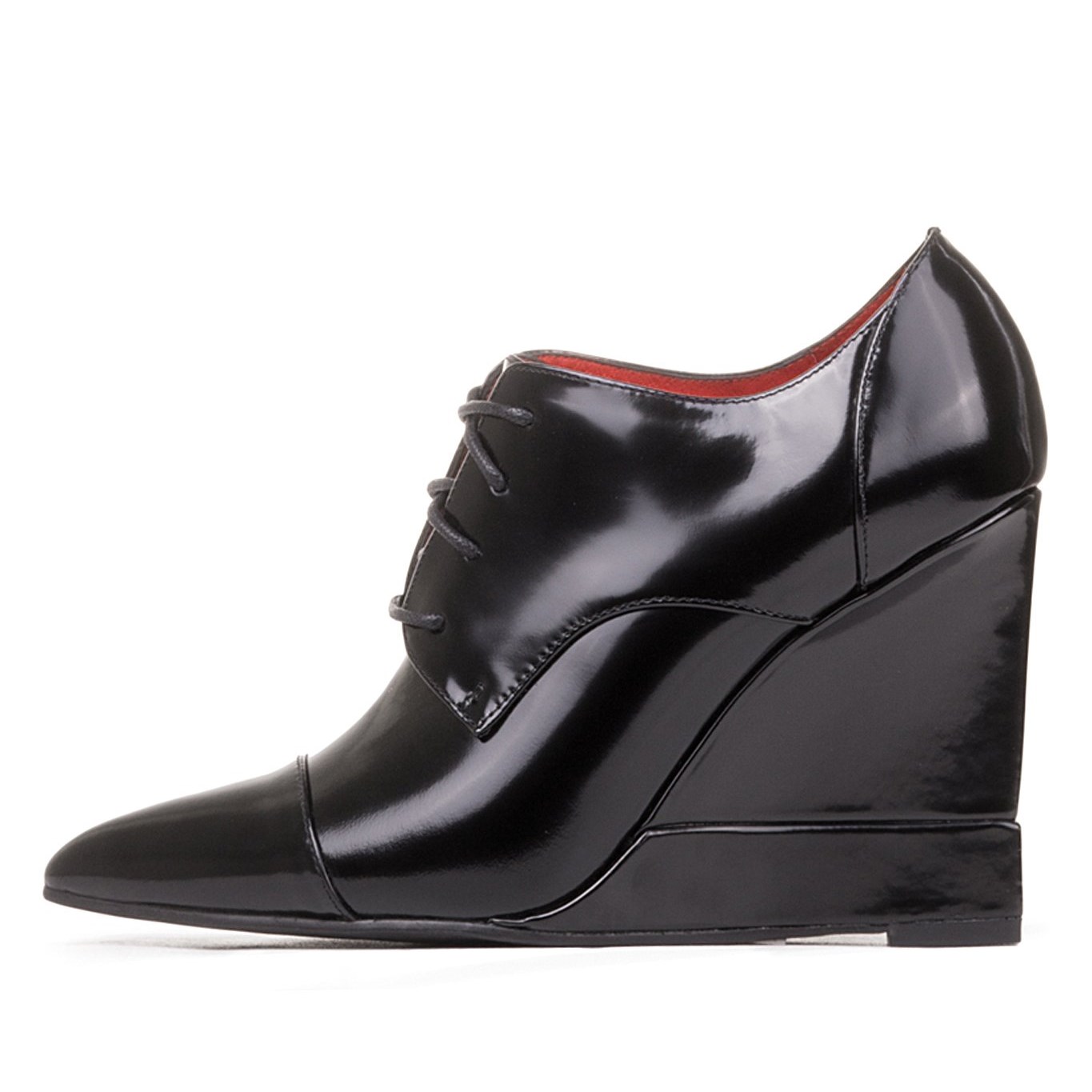 Women's Black Pointed Toe Lace-Up Office Wedge Heels US 4.5 / EU 34.5-Black