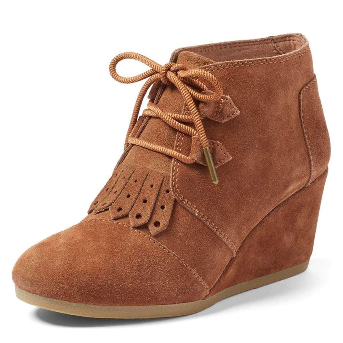 Tan Vegan Suede Lace Up Wedge Booties US 9 / EU 39-Tan