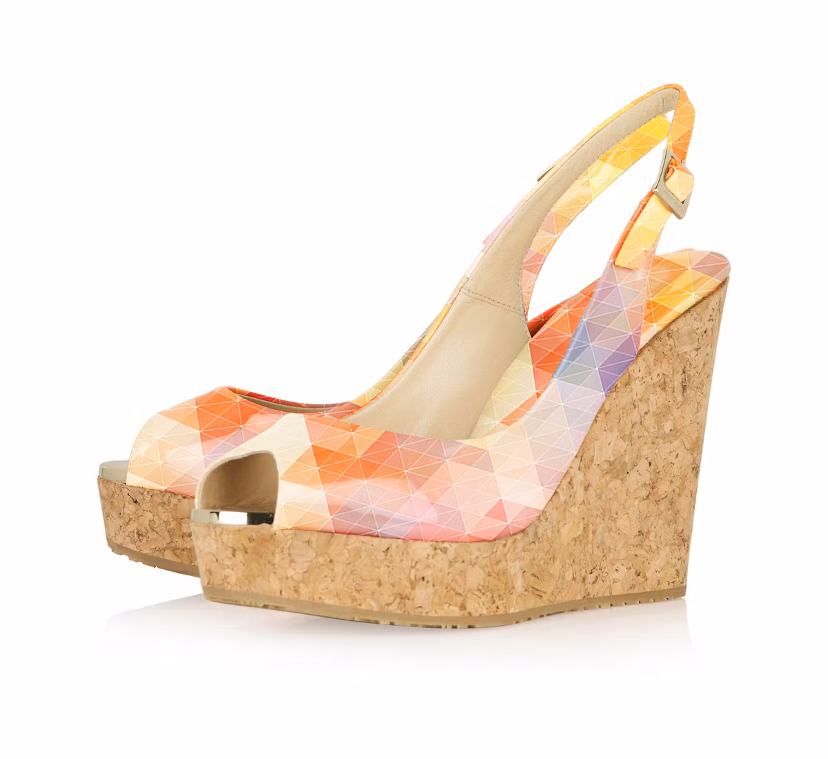 Multicolor Cork Wedges Peep Toe Platform Slingback Pumps US 12.5 / EU 42.5