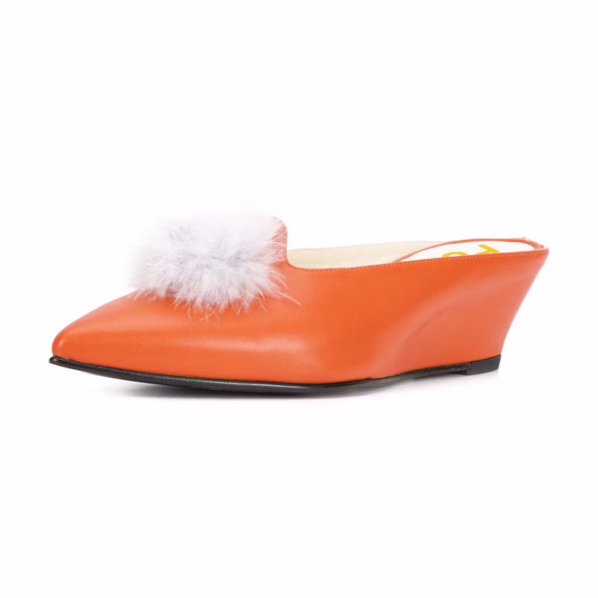 Orange Pointed Toe Wedge Heel Mules Shoes with Pom Poms US 13 / EU 43-Orange