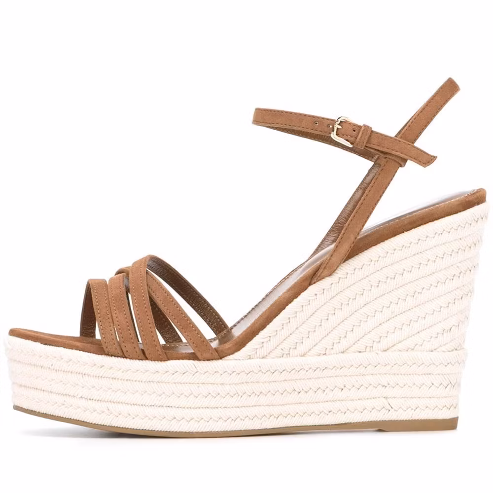 Women's Khaki Open-Toe Strappy Wedge Sandals with Platform US 11 / EU 41-Khaki