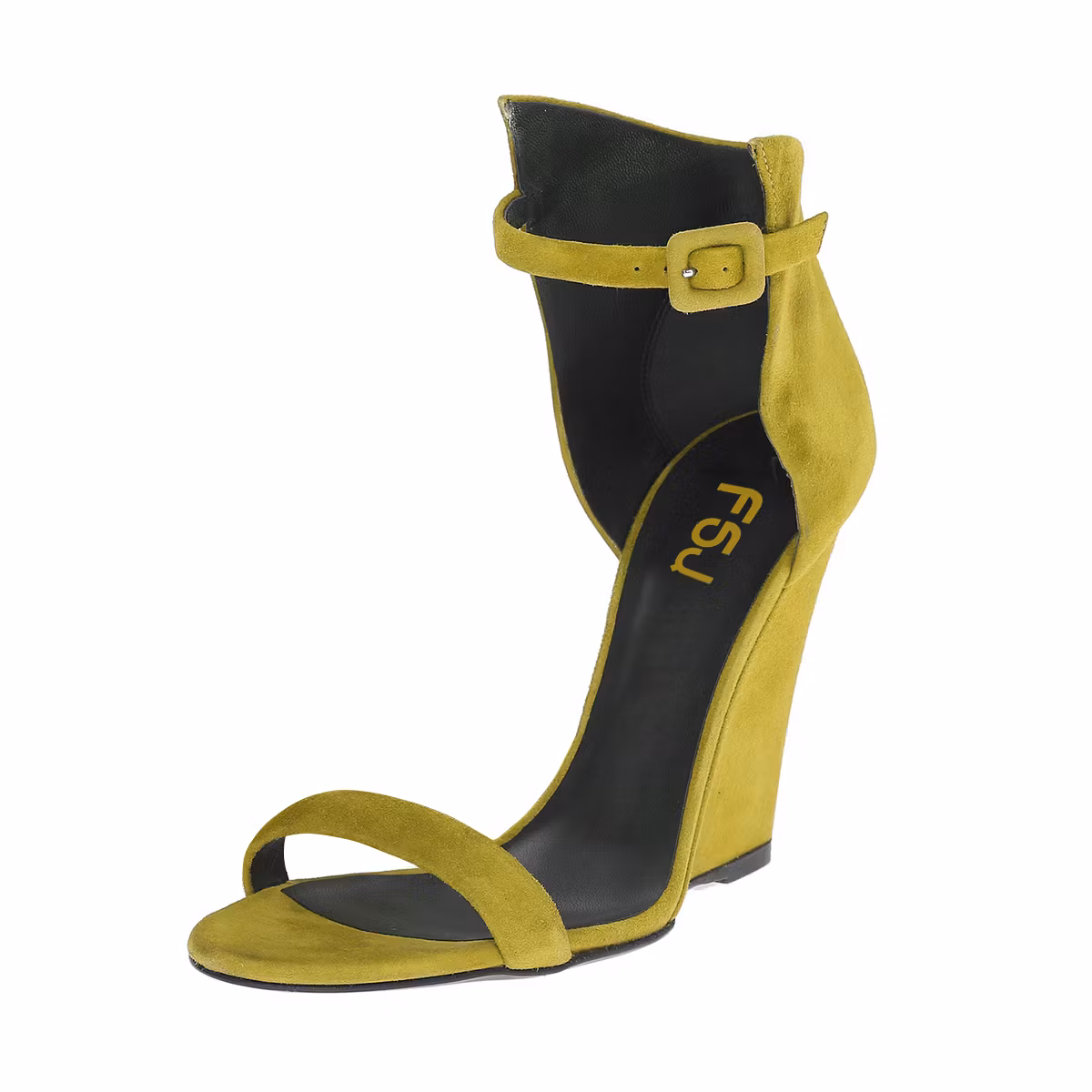 Women's Olive Vegan Suede Buckle Strap Wedge Sandals by FSJ US 12.5 / EU 42.5-Olive