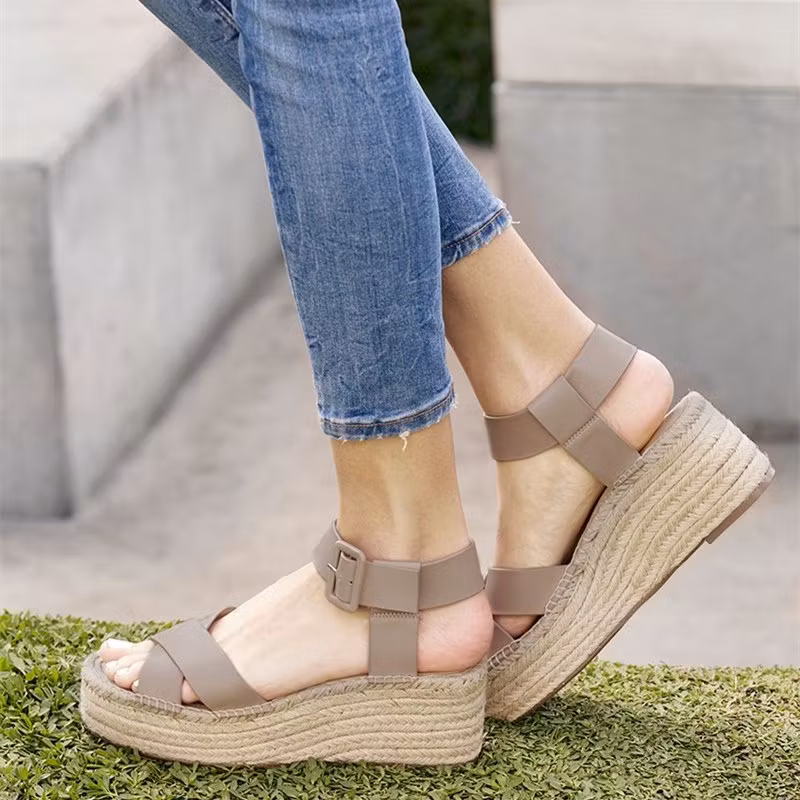 Taupe Open Toe Wedge Heels Platform Espadrille Sandals US 5 / EU 35-Gray