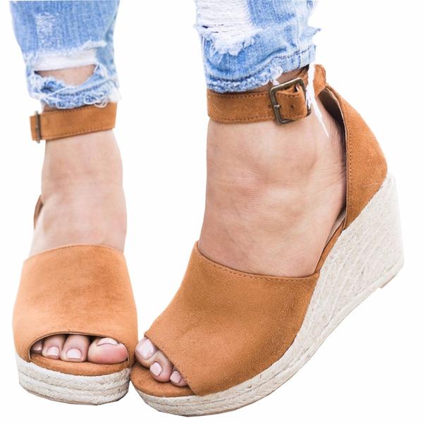 Women's Tan Vegan Suede Ankle Strap Espadrille Sandals with Wedges US 11.5 / EU 41.5